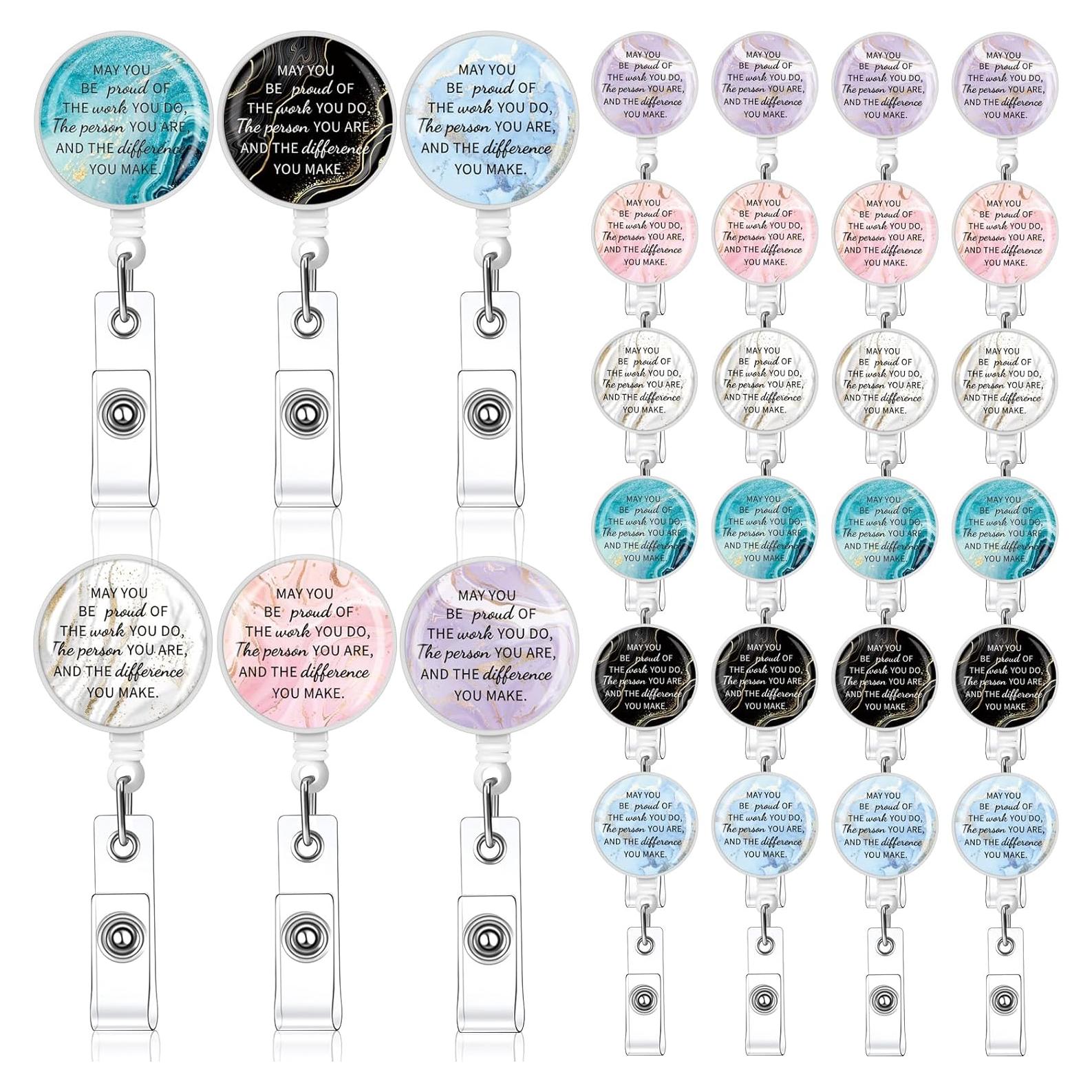 24 Sujetadores Retráctiles de Identificación Engrowtic - Mármol