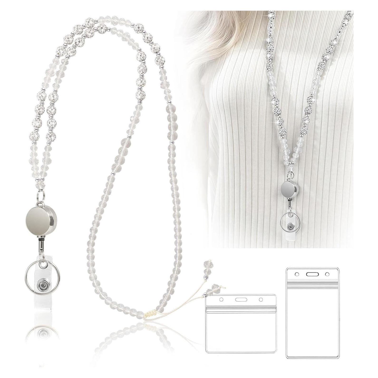 Lanyard Retráctil VIQWYIC con Perlas Brillantes para Identificación