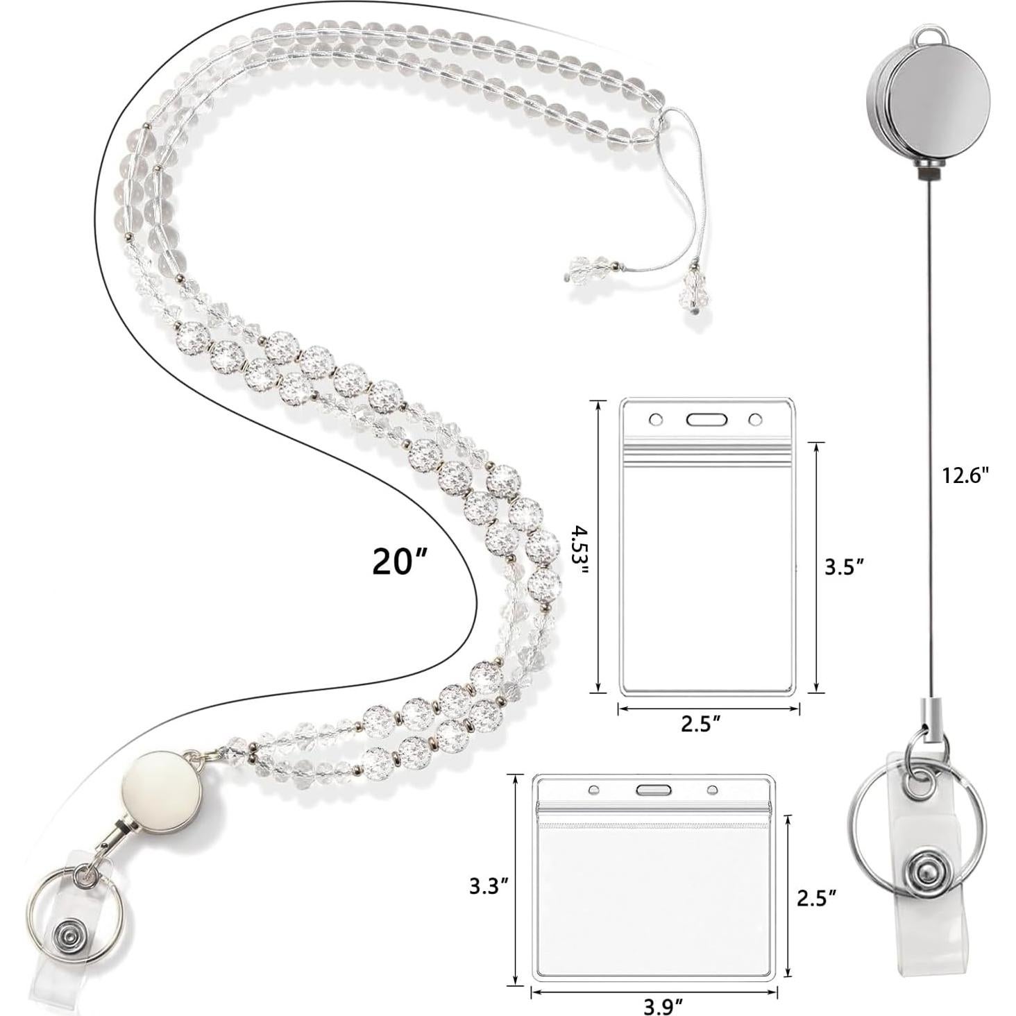 Lanyard Retráctil VIQWYIC con Perlas Brillantes para Identificación