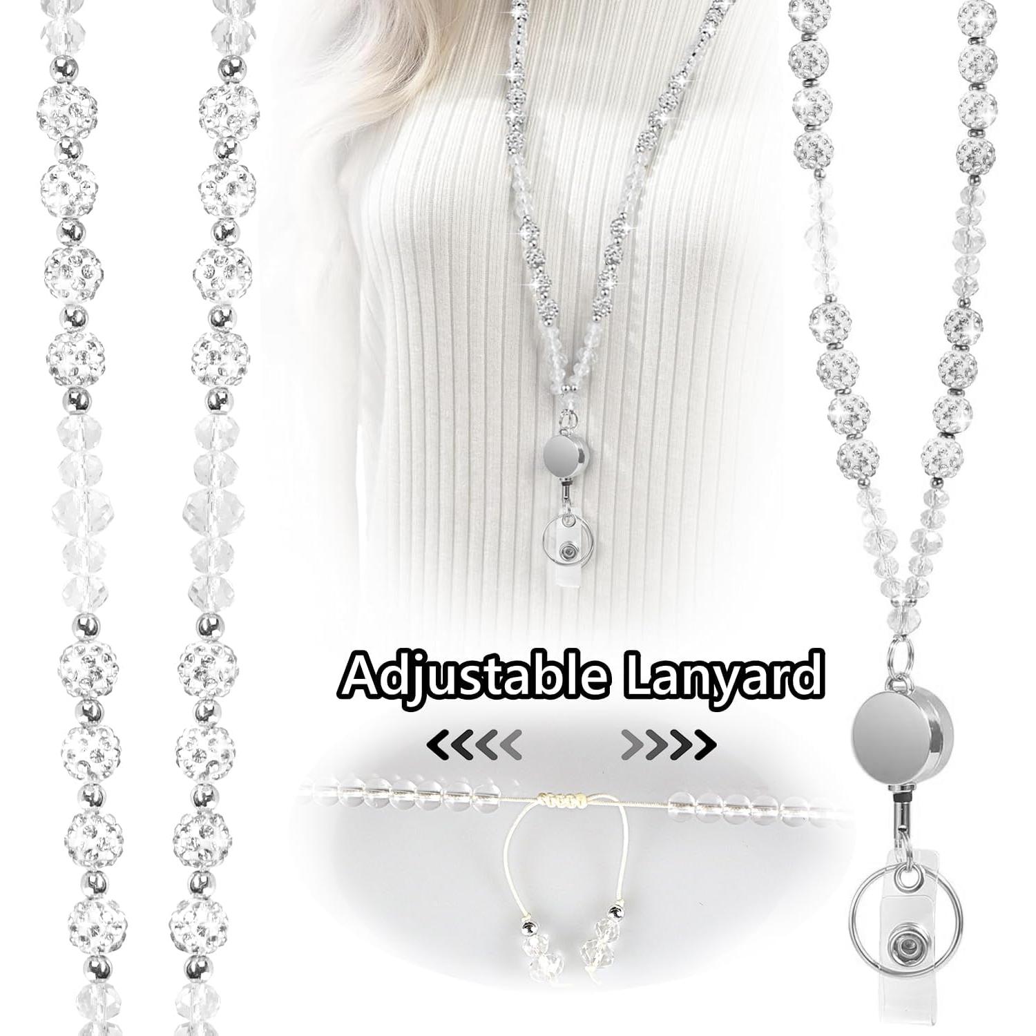 Lanyard Retráctil VIQWYIC con Perlas Brillantes para Identificación