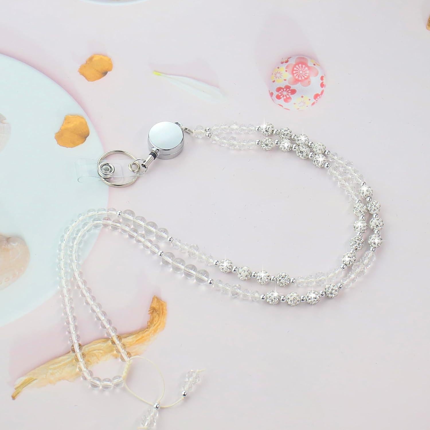 Lanyard Retráctil VIQWYIC con Perlas Brillantes para Identificación