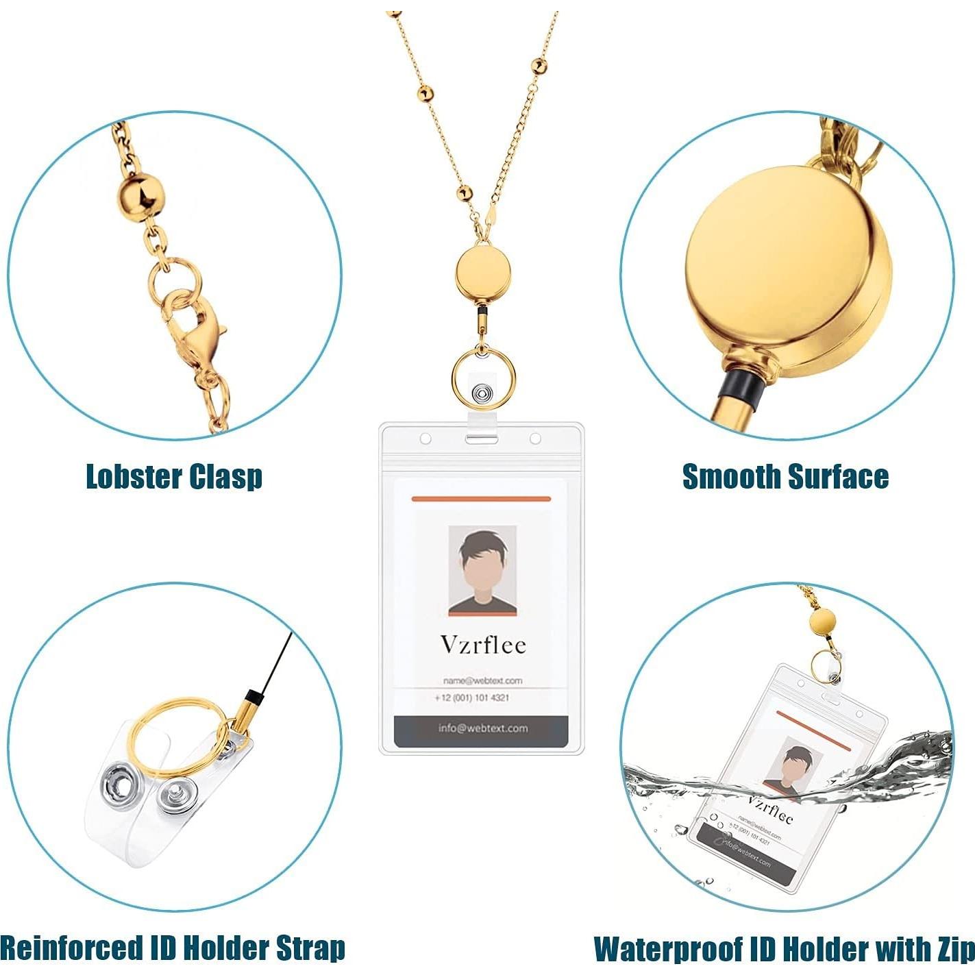 Cinta identificadora retráctil Vzrflee con 2 soportes oro