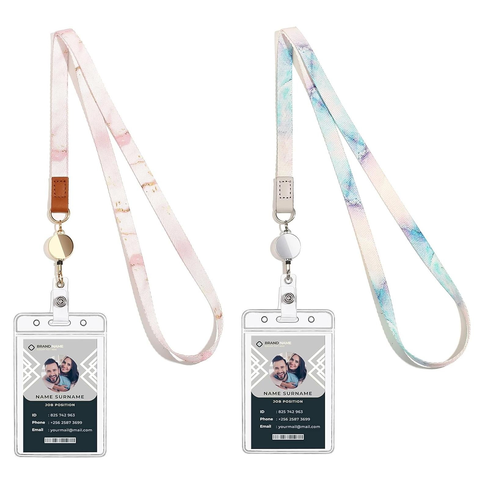 Lanyard retráctil COOKOOKY con soporte impermeable - Mármol fresco