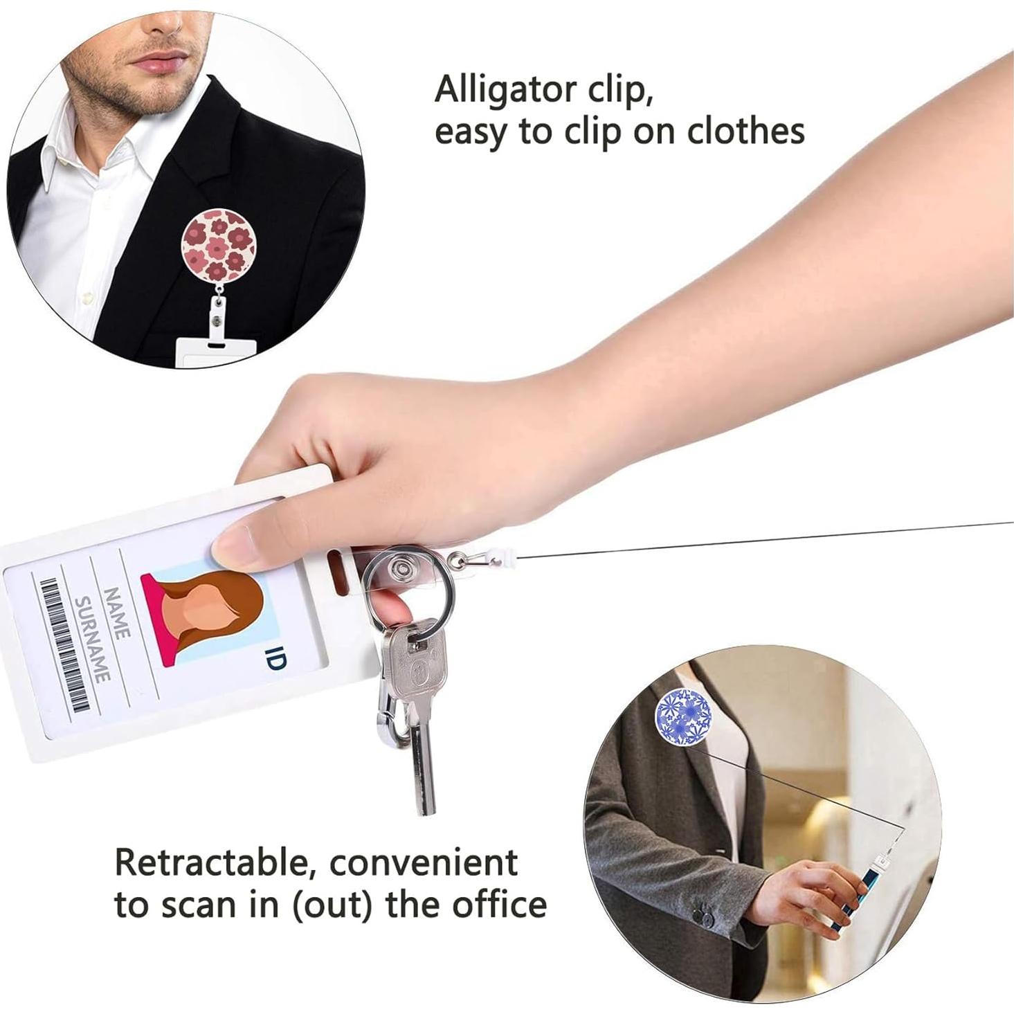 Porta Etiquetas Retráctil HEVITDA con Clip Cocodrilo - 3 Flores