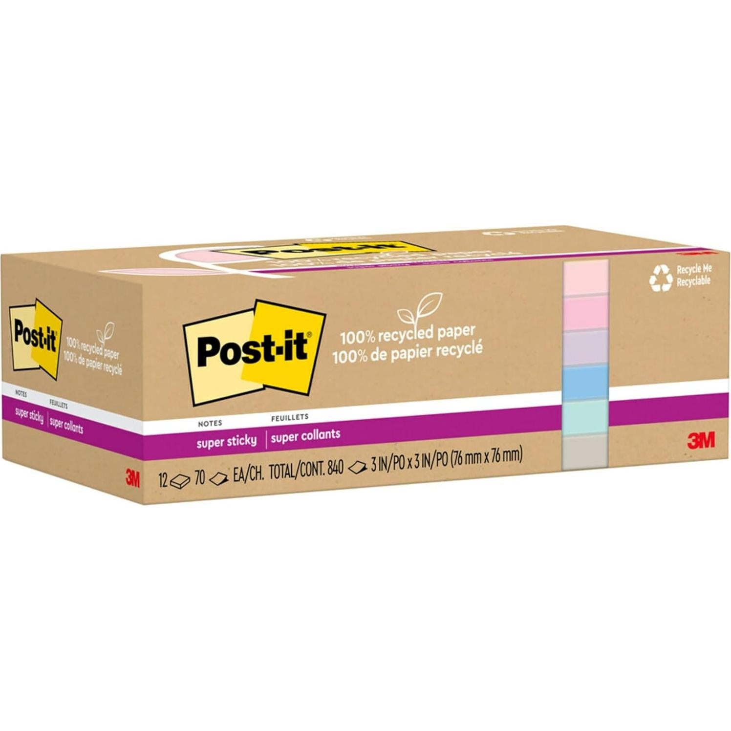 Notas Adhesivas Super Sticky Post-it 100% Recicladas 7.62cm Cuadradas