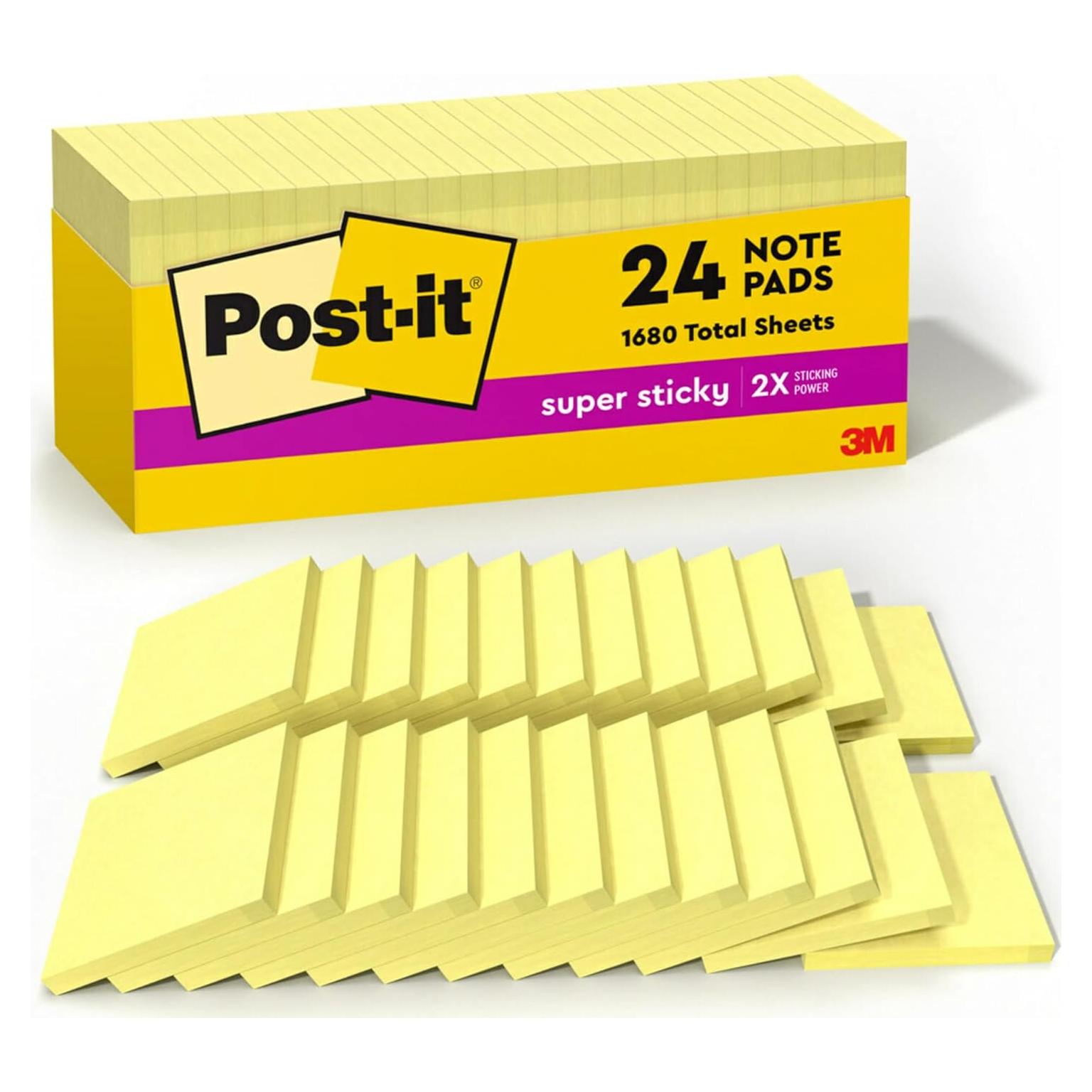 Notas Post-it Súper Adhesivas Amarillo Canario 24 Blocs 7.62cm