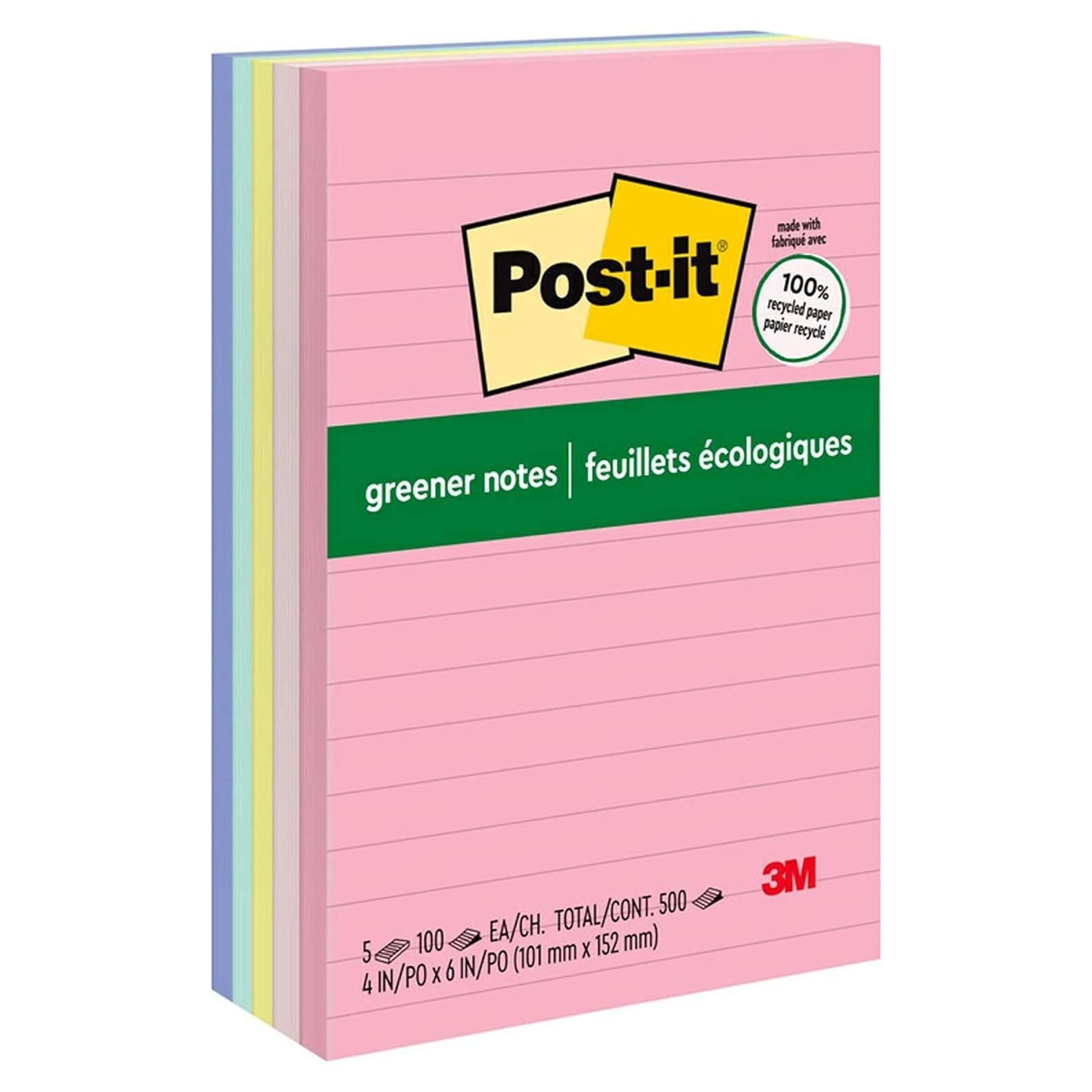 Notas Greener Post-it 10.16x15.24 cm 5 Bloc 100% Reciclado
