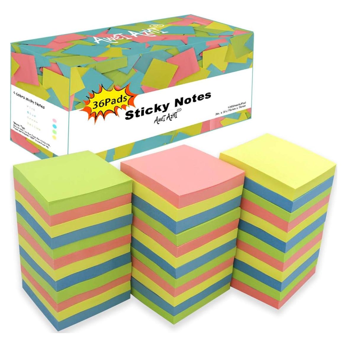Notas Adhesivas 7.62x7.62 cm AWEI AZHI, 36 Blocs, 100 Hojas