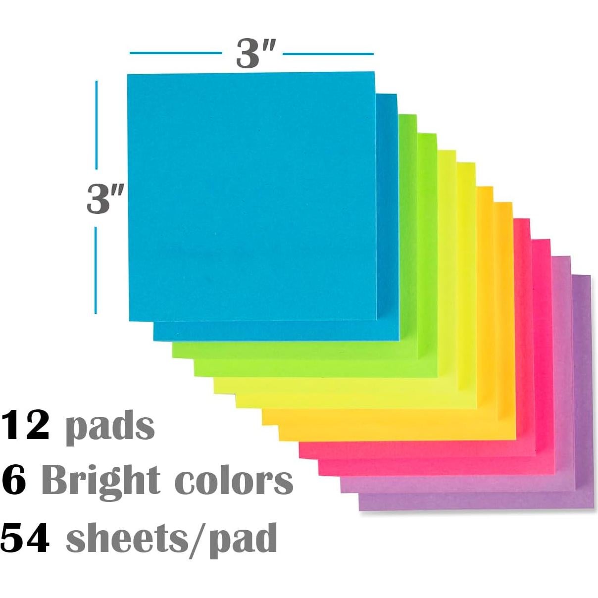 Paquete de 12 Notas Adhesivas Kozerite 7.6x7.6 cm Colores Brillantes