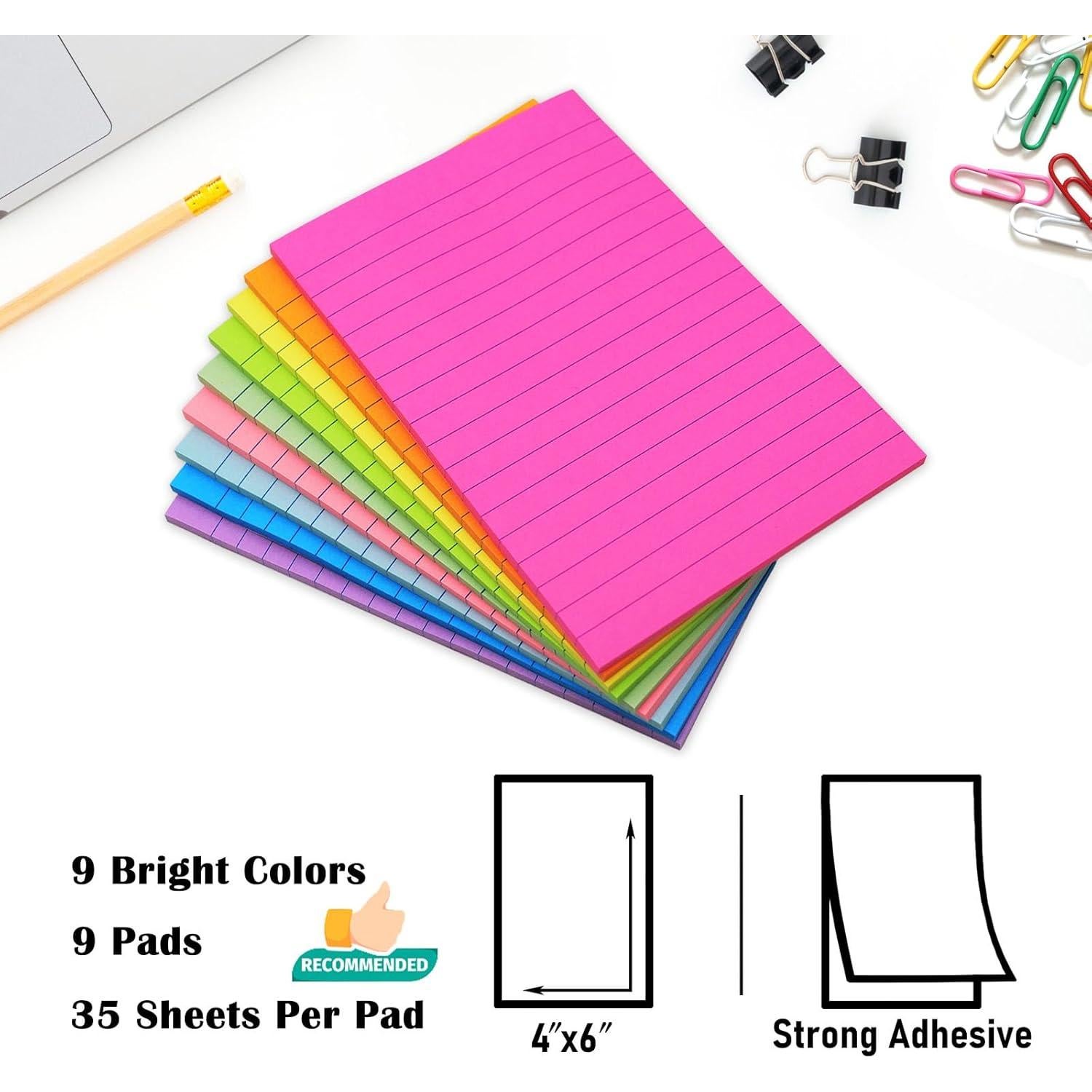 Paquete de 9 Notas Adhesivas Rayadas HQCME 10.16x15.24 cm