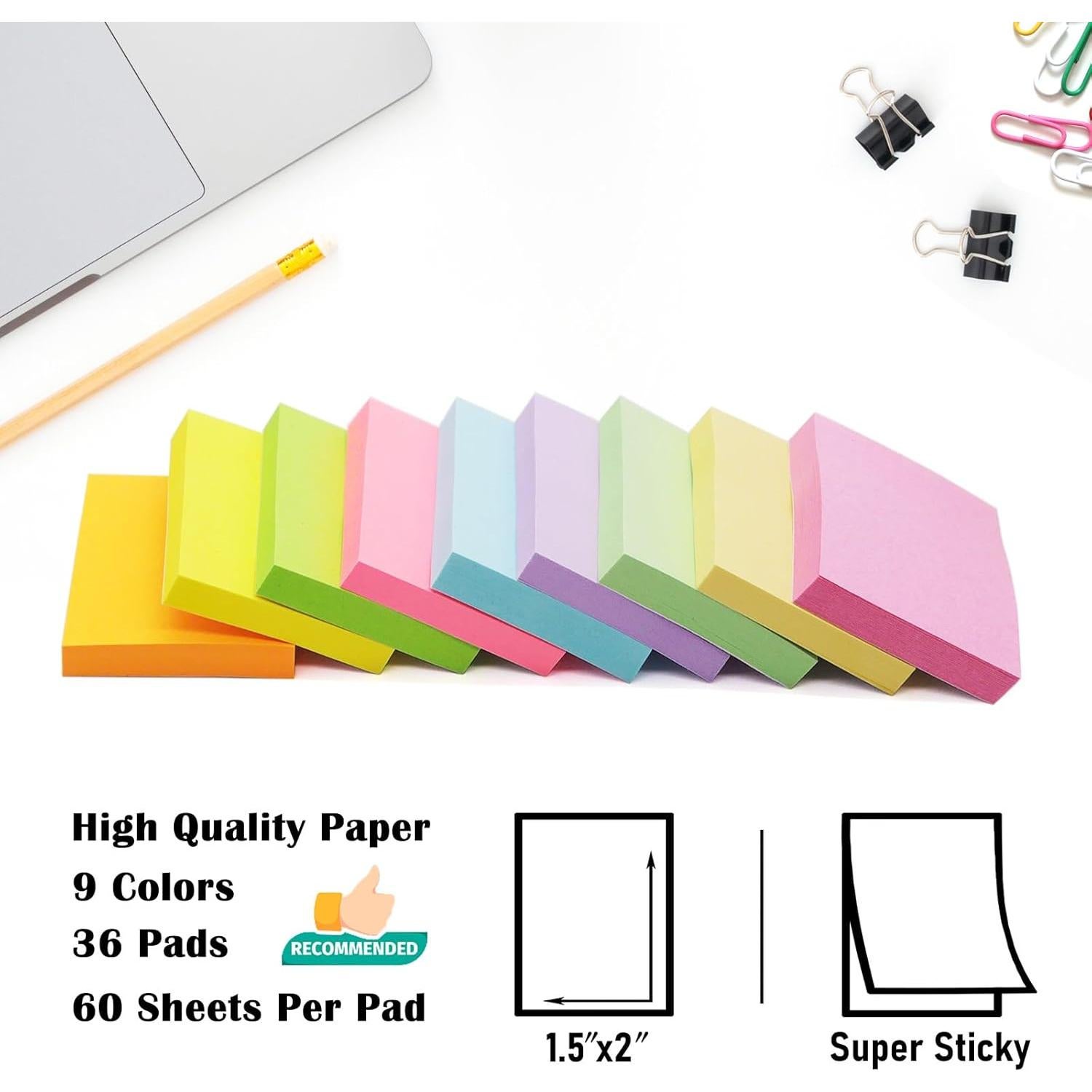 Paquete de 36 Notas Adhesivas HQCME 1.5x5 cm 2160 Hojas Pastel