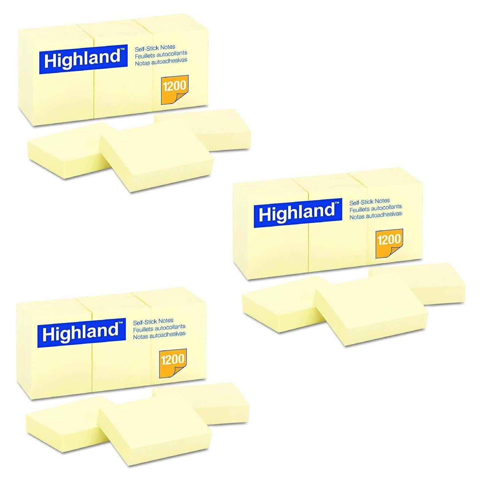 Notas Autoadhesivas Highland 6539YW Amarillo 100 Hojas 3.81x5.08cm