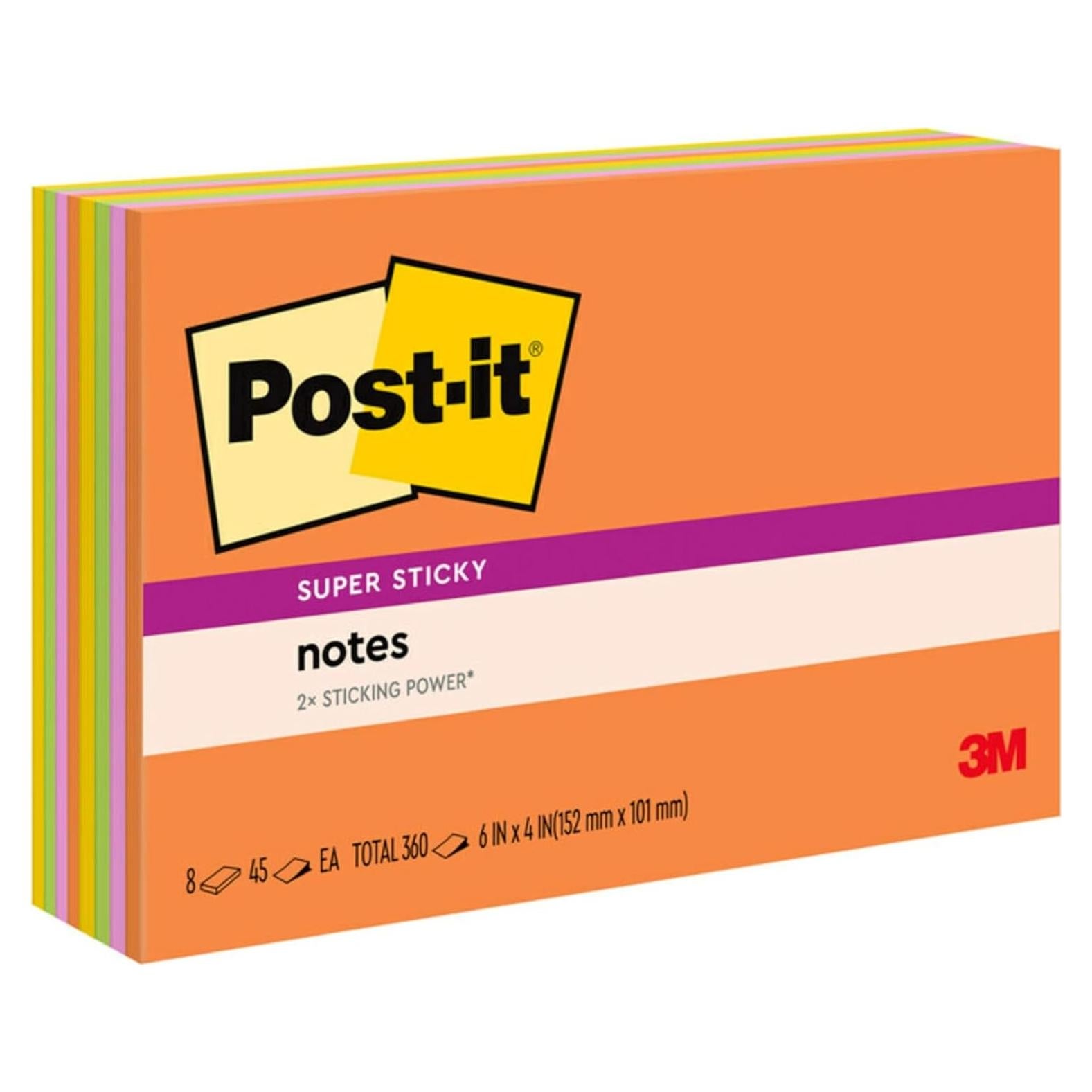 Notas Post-it Súper Adhesivas 15.24x10.16cm 8 Blocs Energía Impulso