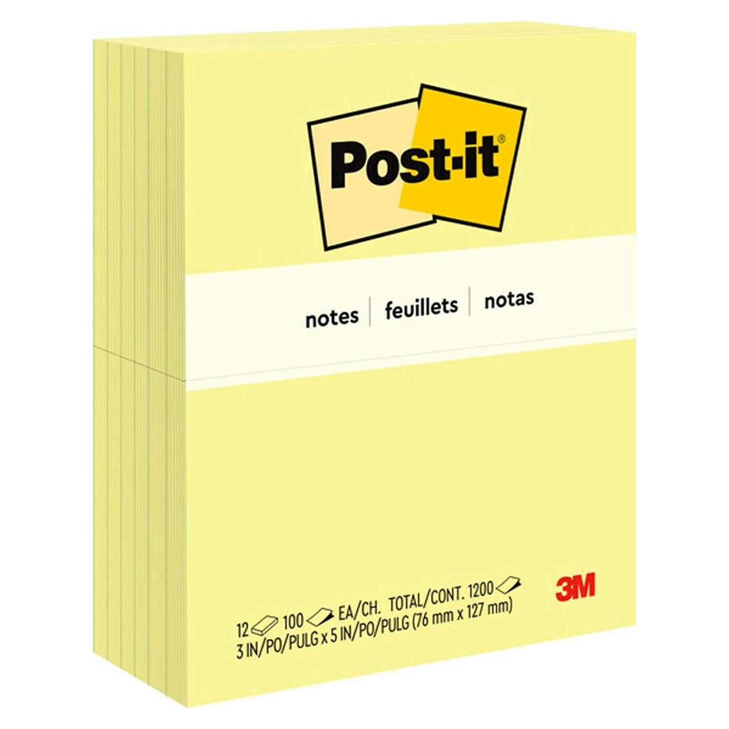 Notas Adhesivas Post-it Amarillo Canario 12 Blocs 100 Hojas