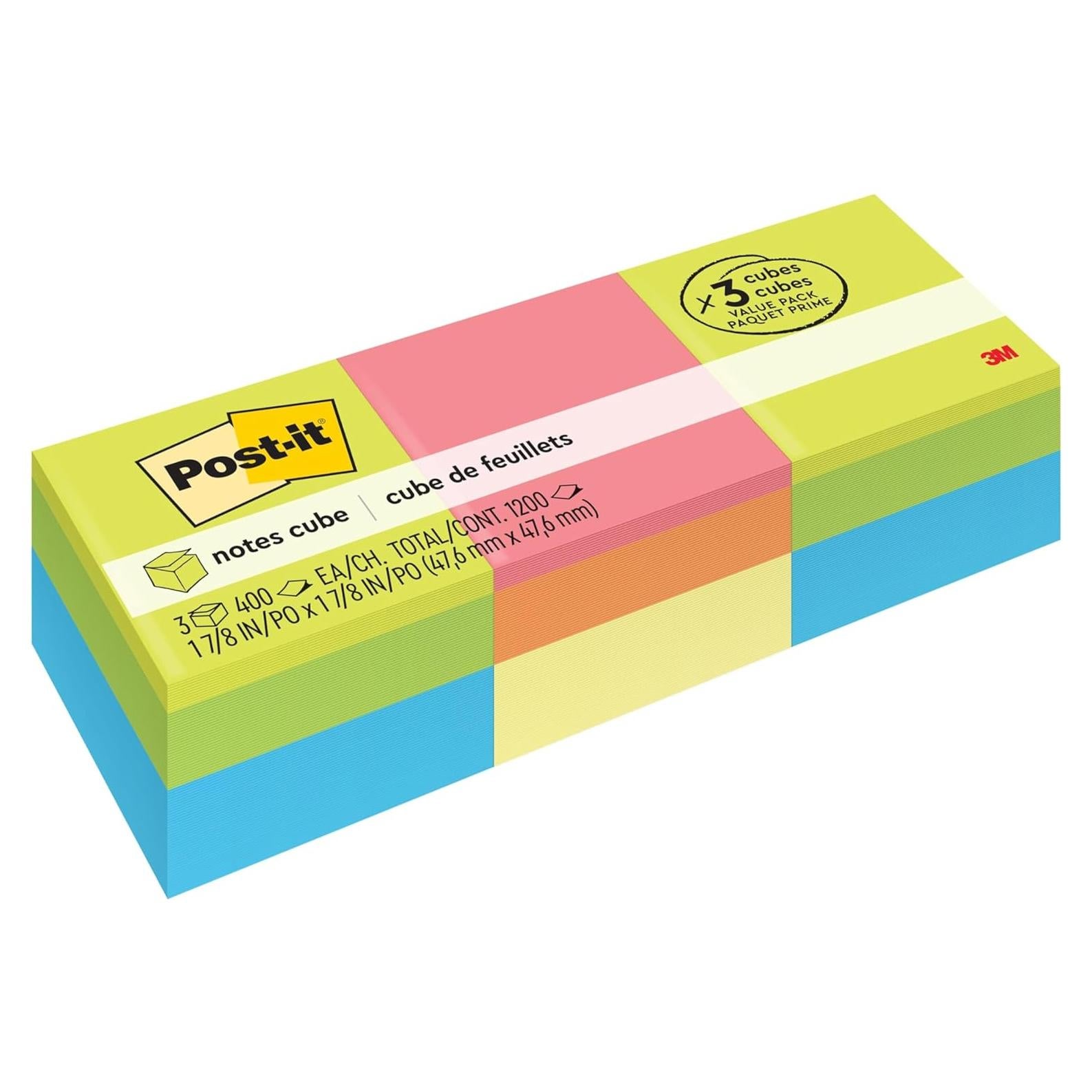 Cubo de Notas Adhesivas Post-it 5.08 cm x 5.08 cm 3 Blocs 400 Hojas
