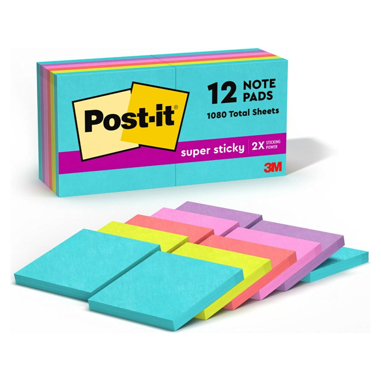 Notas Post-it Súper Adhesivas Neones Supernova 12 Blocs 7.62x7.62 cm