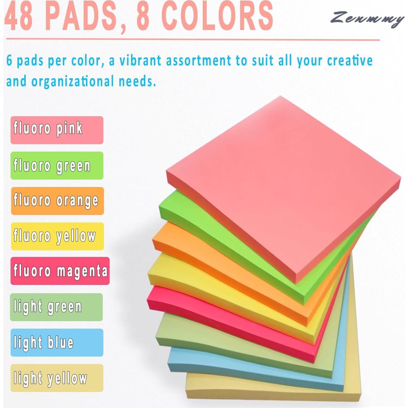 Notas Adhesivas Zenmmy 7.62x7.62 cm, 48 Blocs Coloridos