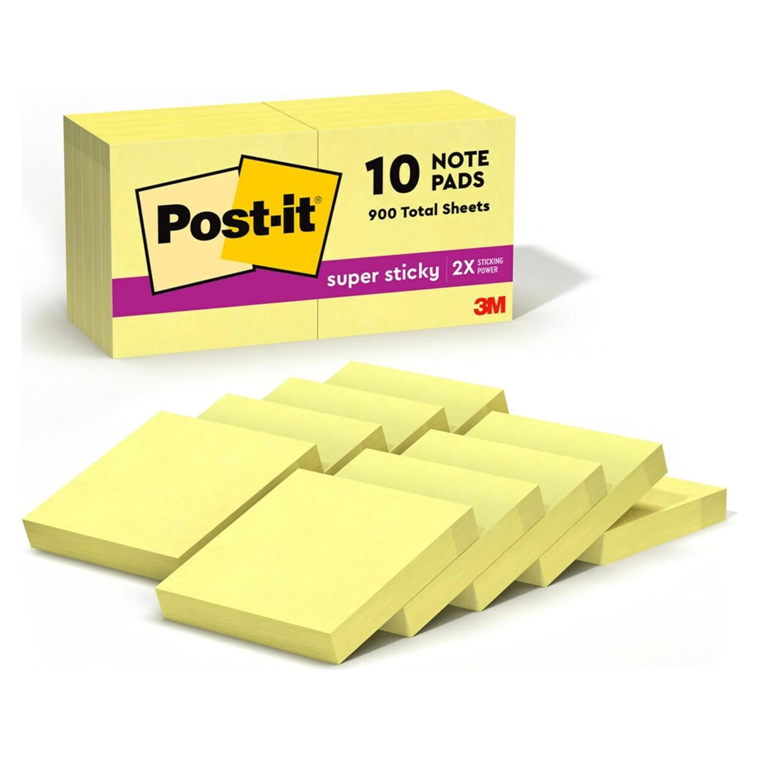 Notas Post-it Súper Adhesivas Amarillo Canario 4.76 cm - 10 Blocs