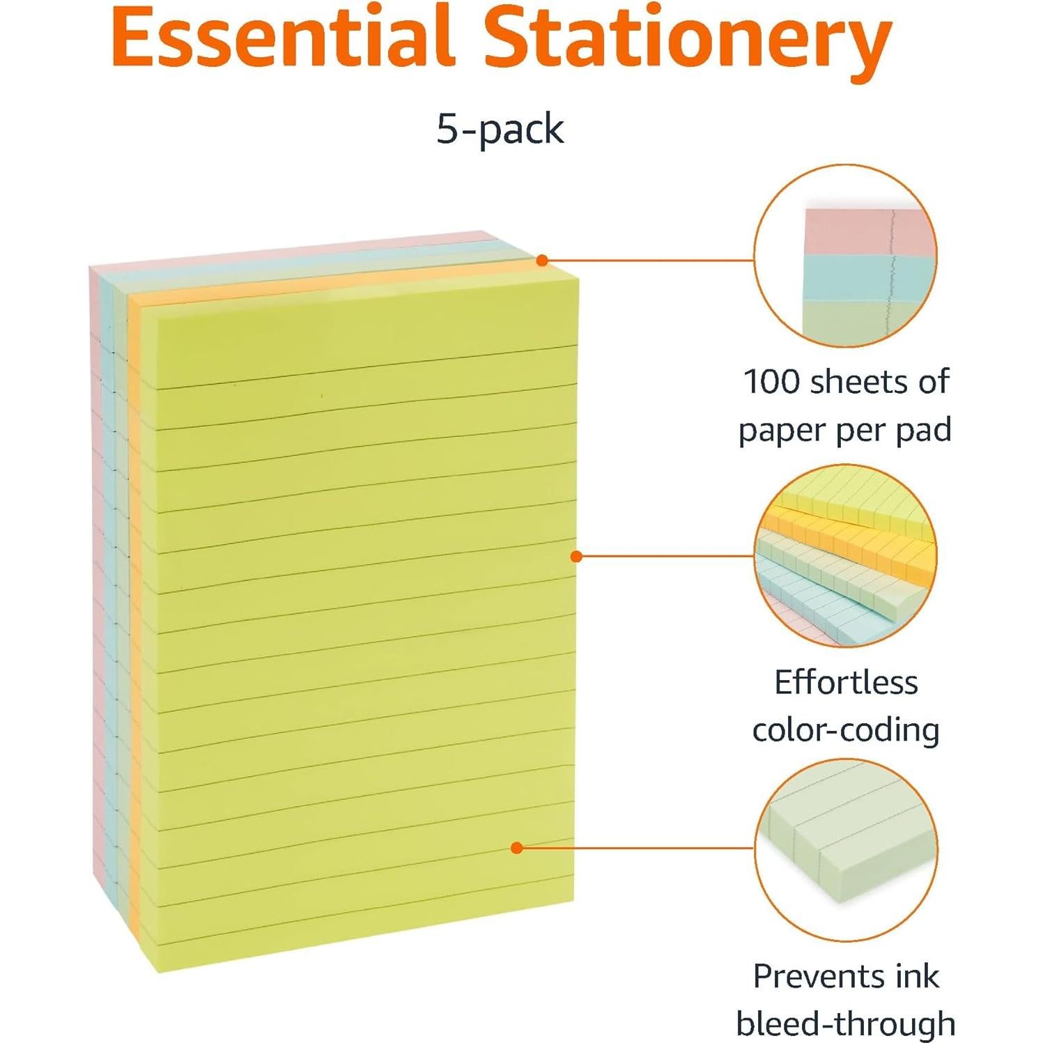 Notas Adhesivas Amazon Basics 10x15 cm, Paquete de 5, 500 Hojas