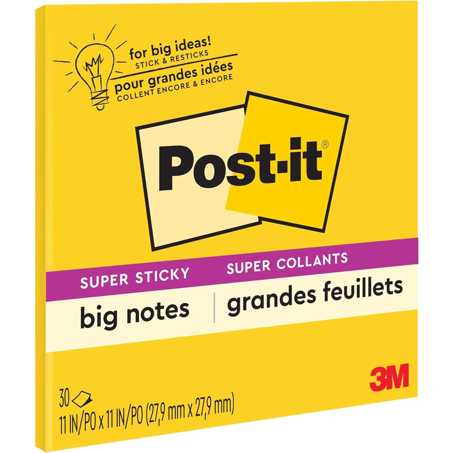 Notas Grandes Super Adhesivas Post-it 28x28 cm Amarillo 30 Hojas