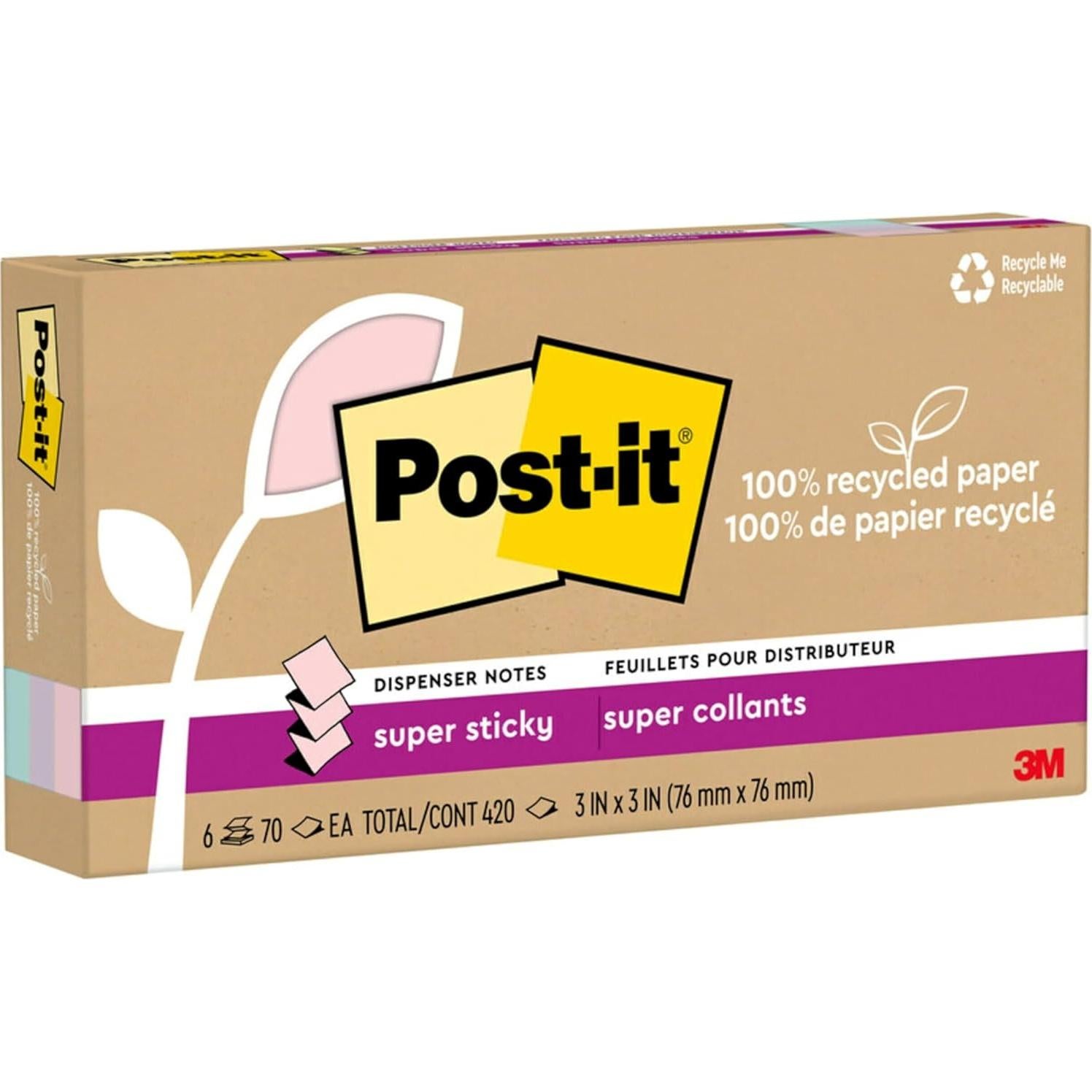 Notas Adhesivas Super Sticky Post-it 100% Recicladas 7.62 cm