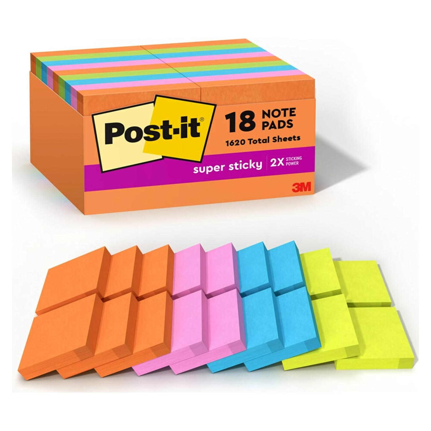 Notas Post-it Súper Adhesivas Multicolor 18 Blocs 4.76 cm