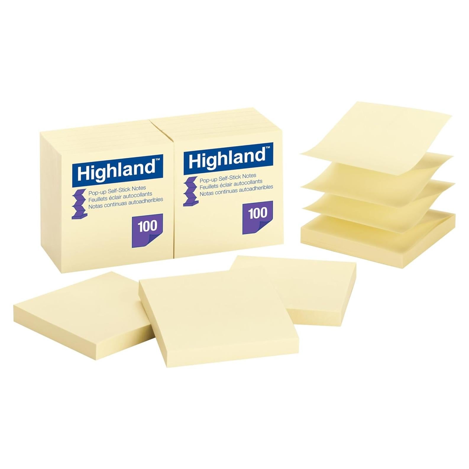 Notas Adhesivas Emergentes Highland Amarillo 7.6x7.6cm 12 Paquetes