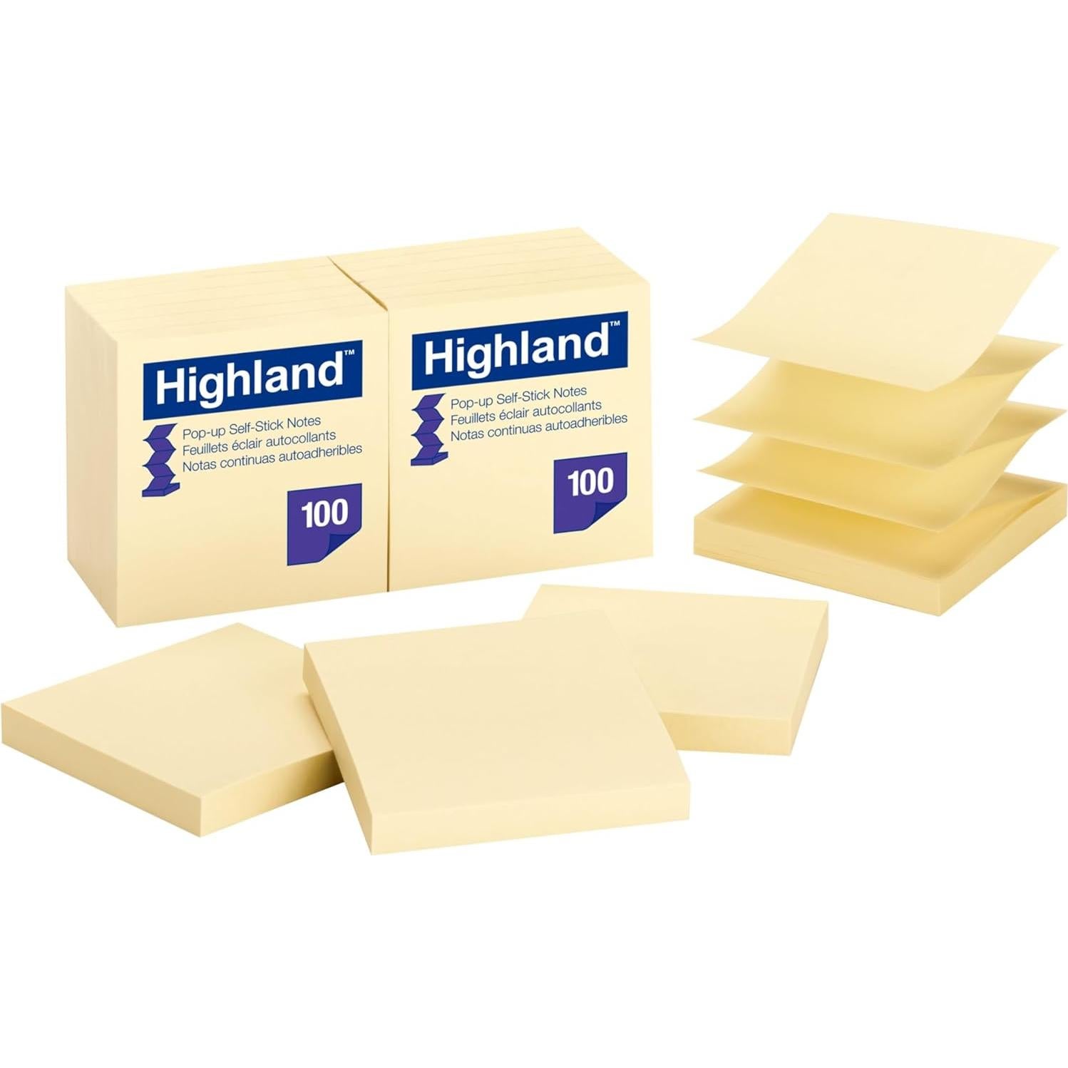 Notas Adhesivas Emergentes Highland Amarillo 7.6x7.6cm 12 Paquetes