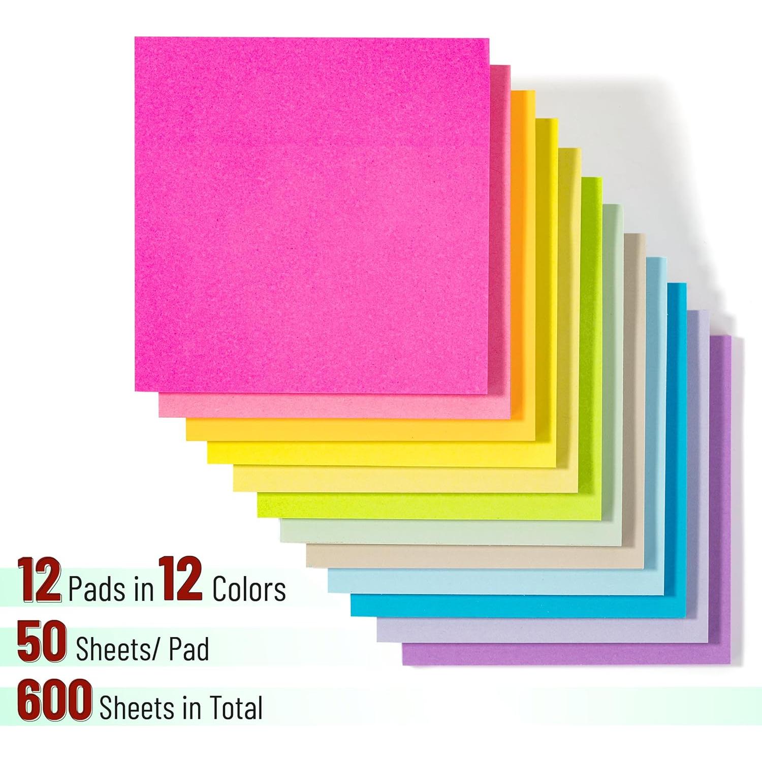 Notas Adhesivas Mr. Pen, 12 Blocs, 600 Hojas, 7.62 cm, Colores Pastel