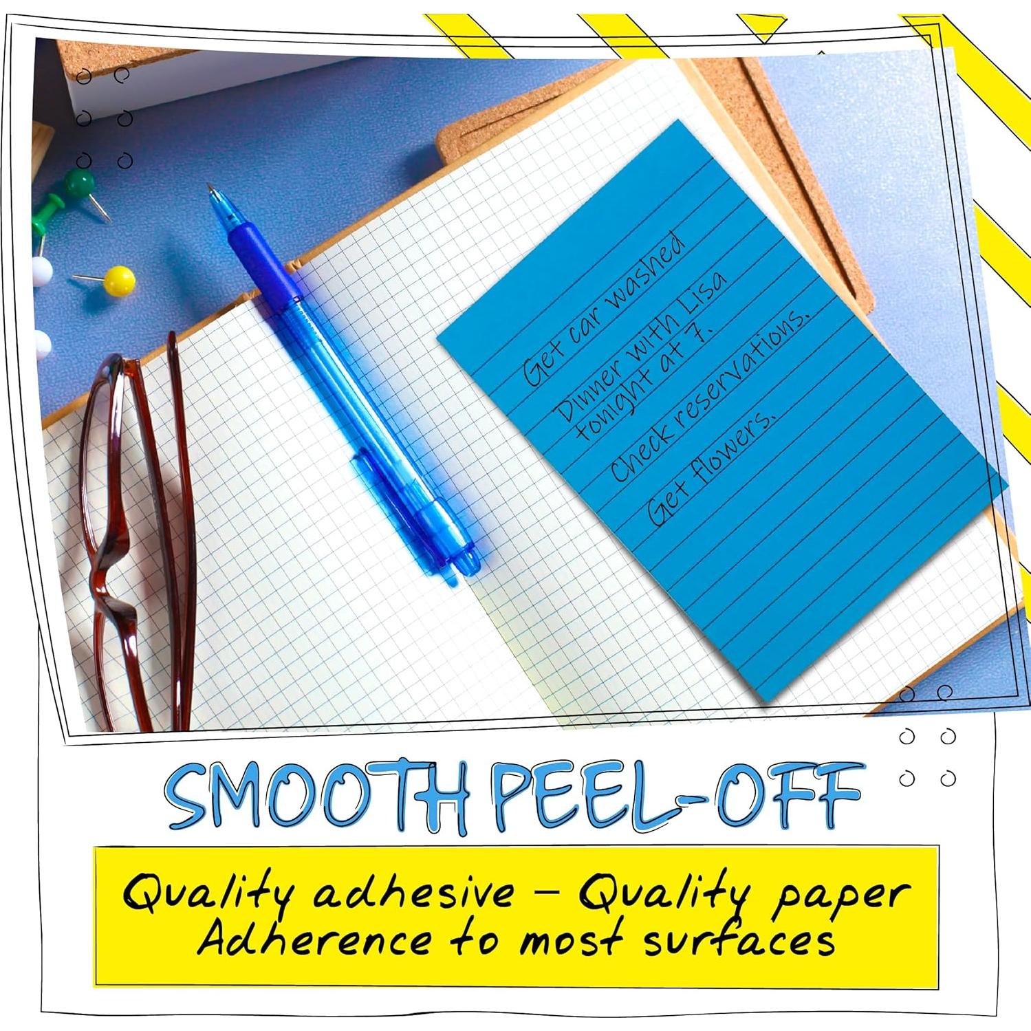 Notas Adhesivas Rayadas 10.16x15.24 cm 6 Paquetes 300 Hojas