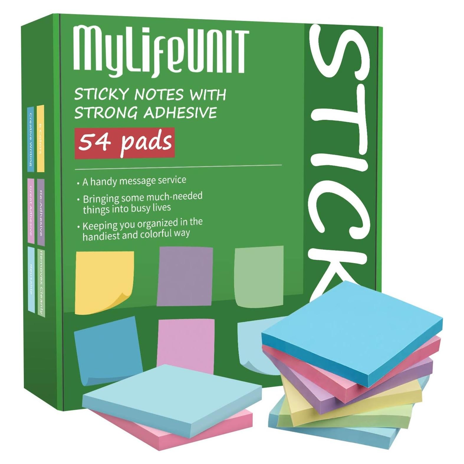 Notas Adhesivas 3x3 MyLifeUNIT - 54 Blocs, 5400 Hojas Multicolor