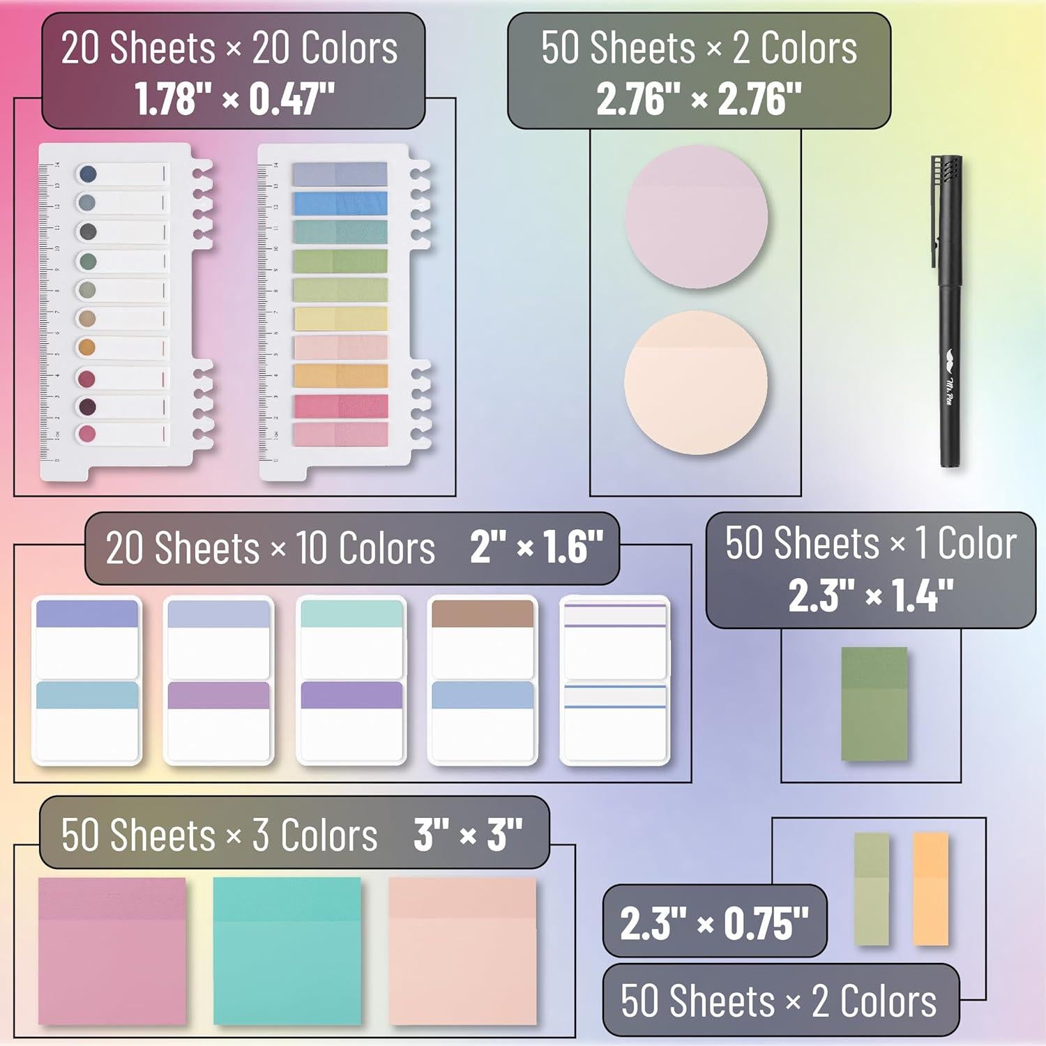 Conjunto de Notas Adhesivas Mr. Pen 1000 Hojas Coloridas