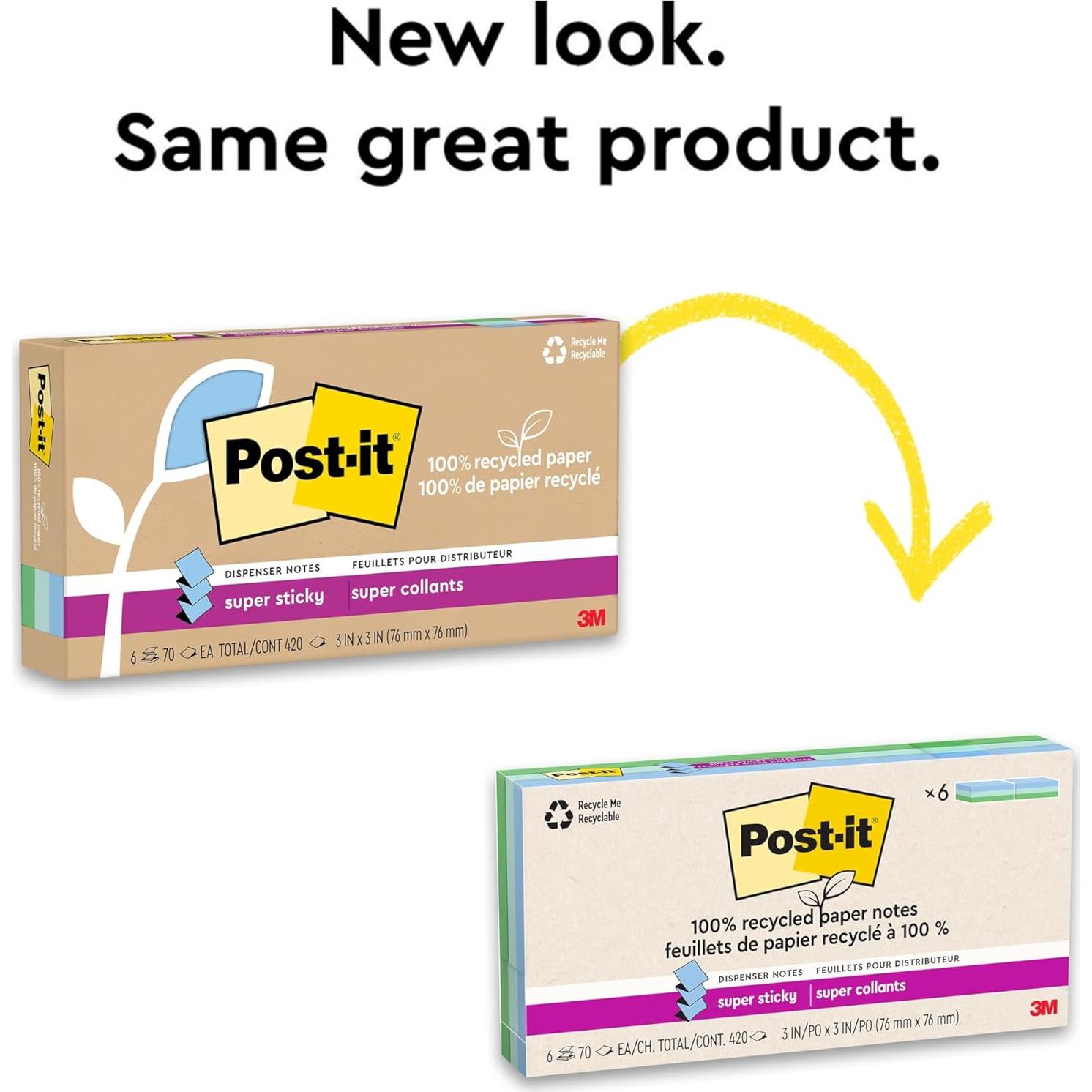 Notas Adhesivas Super Sticky Post-it Oasis 3x3" 100% Recicladas