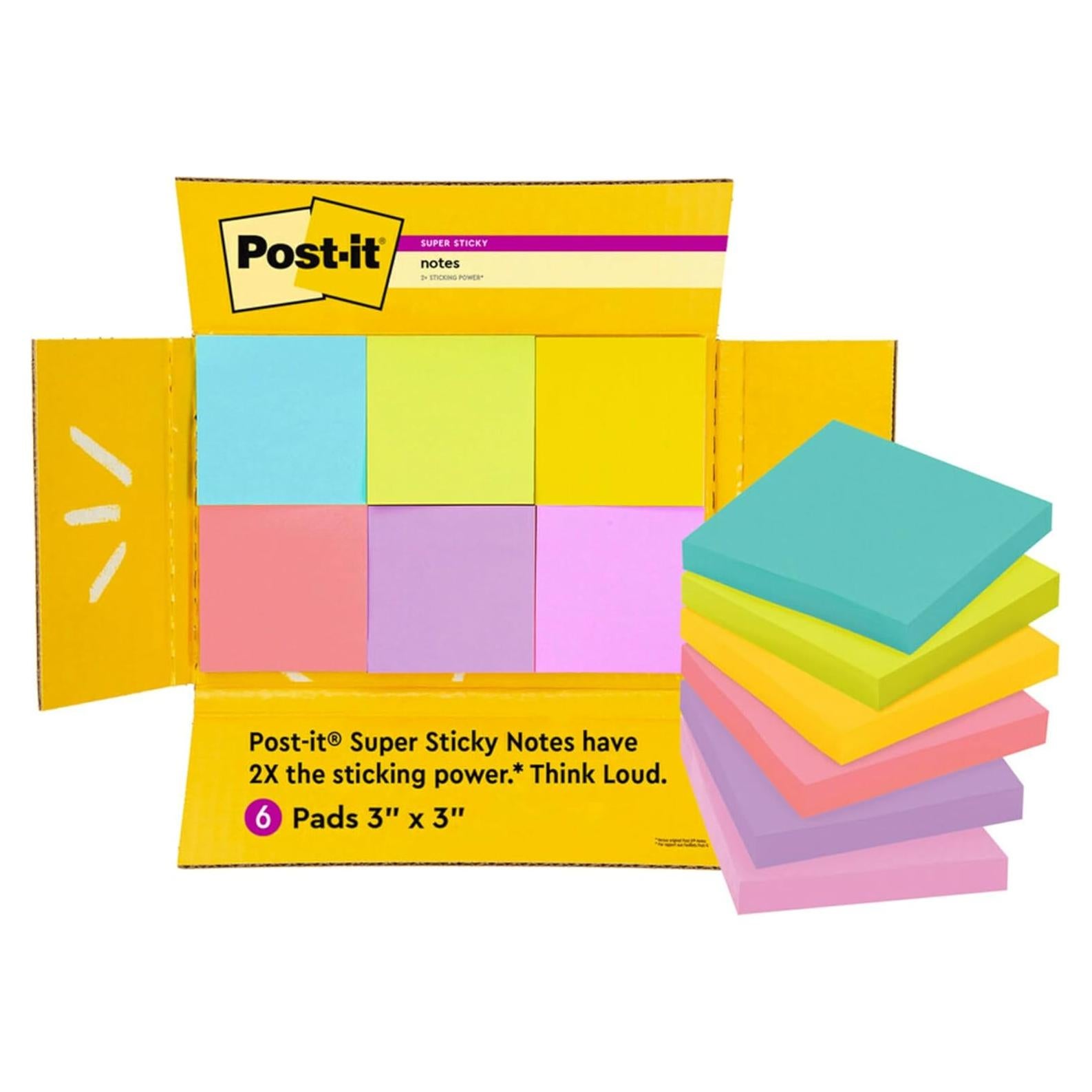 Notas Post-it Súper Adhesivas 3x3 cm 6 Bloc 90 Hojas Colores Brillantes