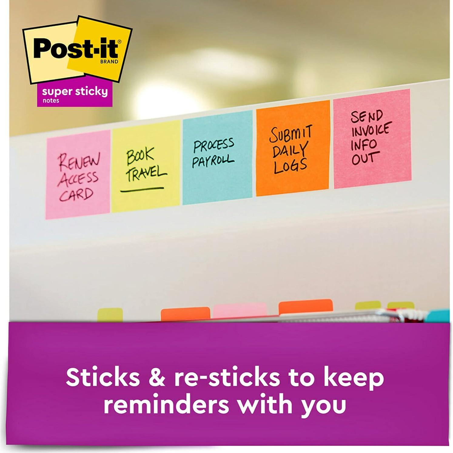 Notas Post-it Súper Adhesivas 3x3 cm 6 Bloc 90 Hojas Colores Brillantes