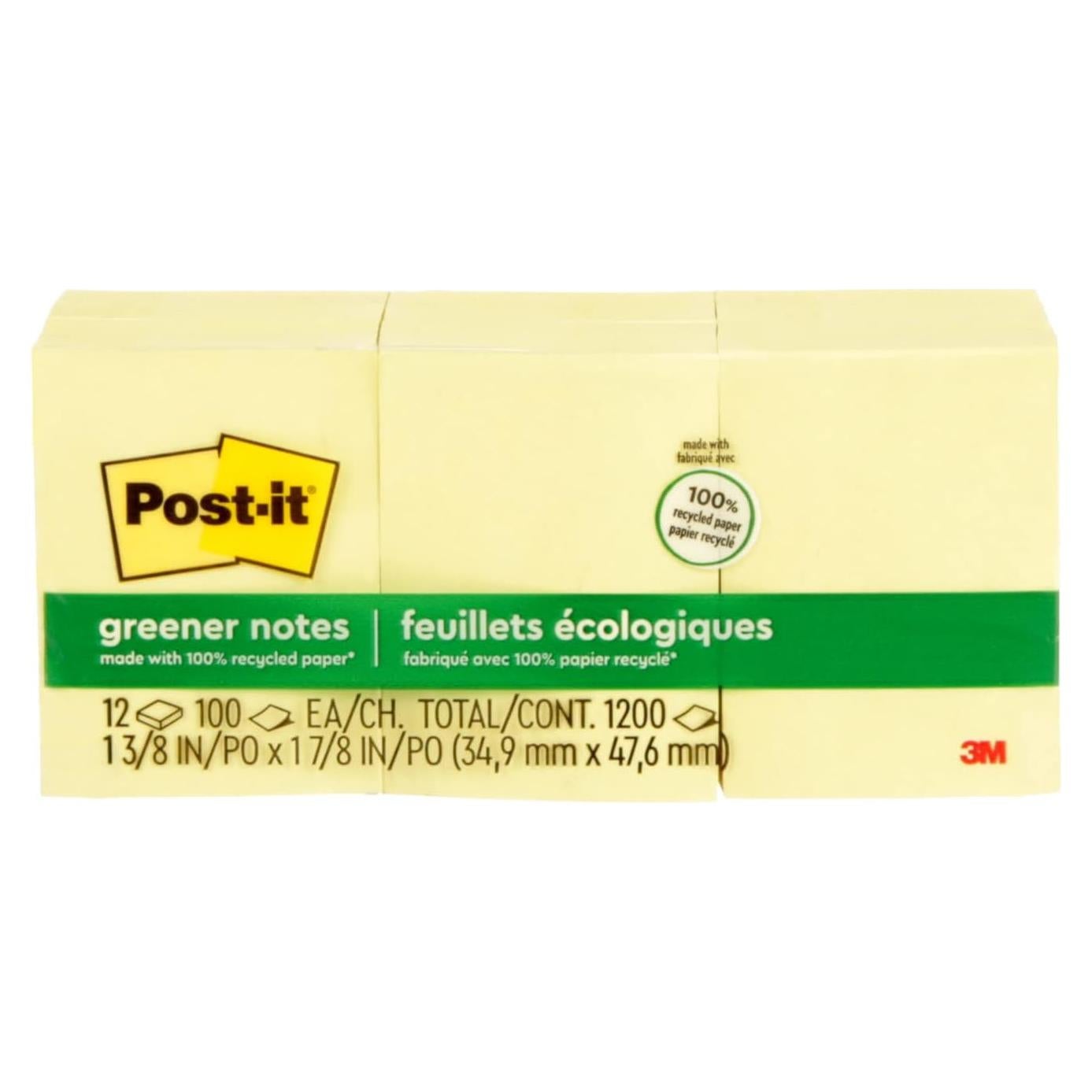 Notas Adhesivas Greener Post-it 3M Amarillo Canario 12 Bloc