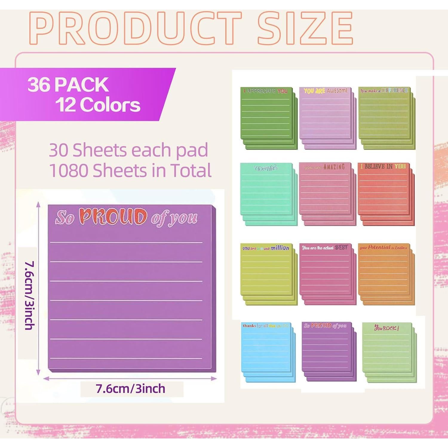 36 Notas Adhesivas Motivacionales TINSKY 7.62x7.62cm Colores Vivos