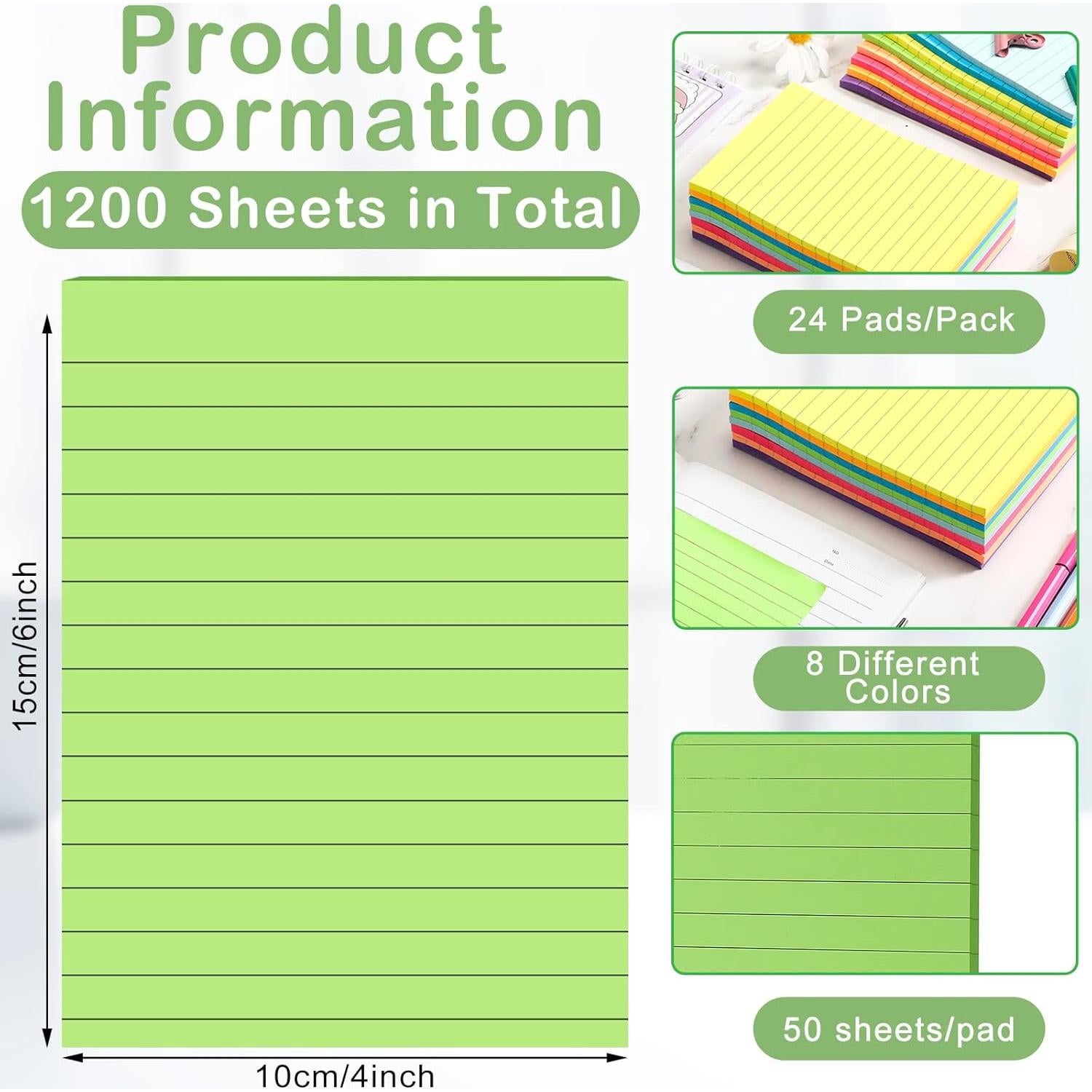 Paquete de 24 Notas Adhesivas Rayadas Thenshop 10 x 15 cm