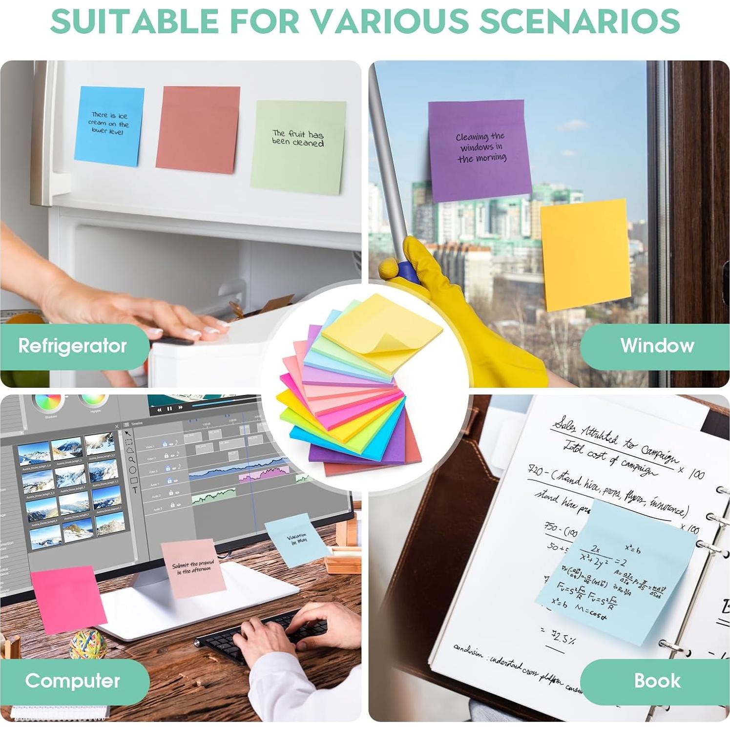 Notas Adhesivas YISAN 7.62x7.62 cm 12 Blocs 600 Hojas Colores