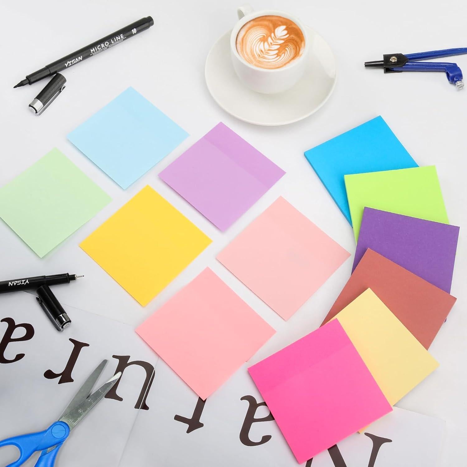 Notas Adhesivas YISAN 7.62x7.62 cm 12 Blocs 600 Hojas Colores