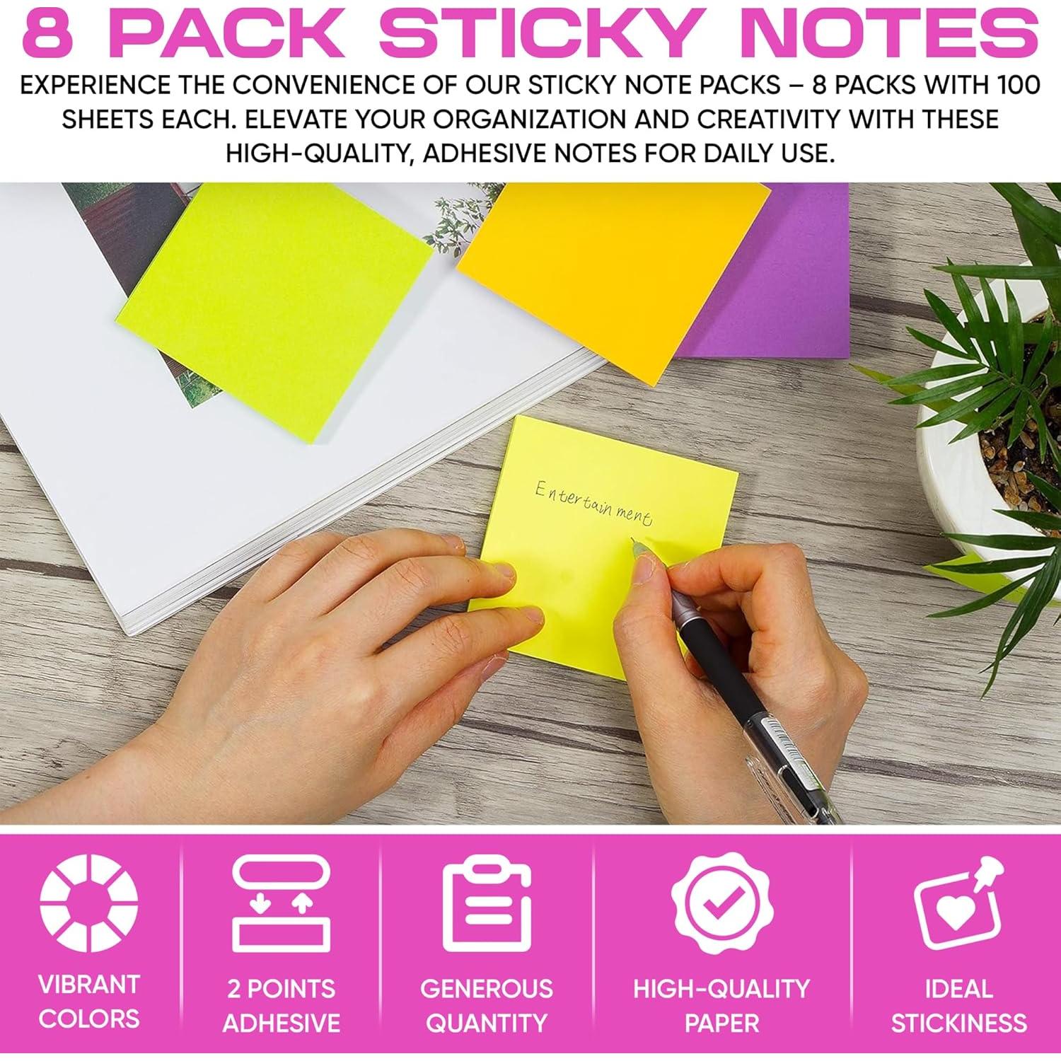 Notas Adhesivas BRAINVI 7.62x7.62 cm 8 Colores Brillantes