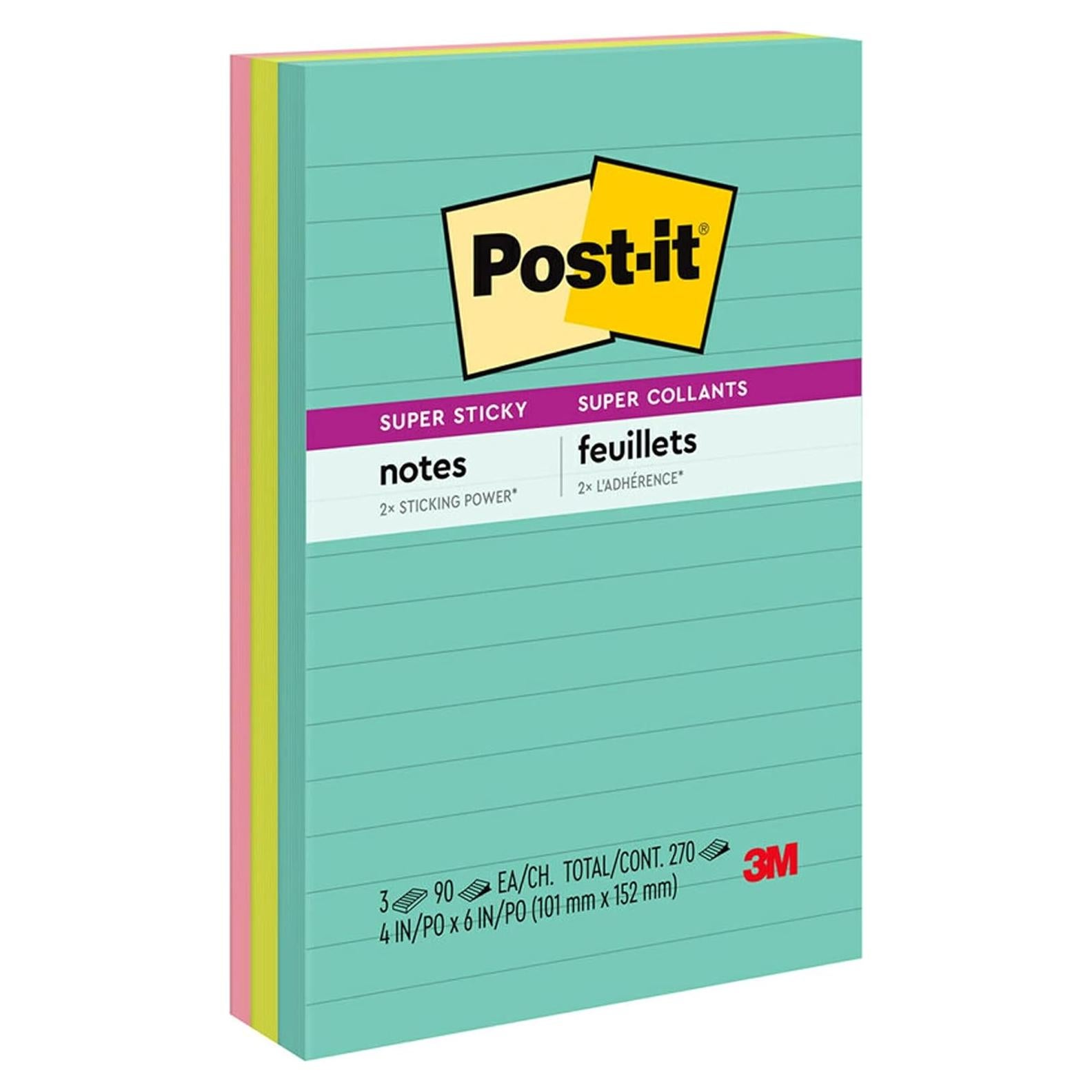 Notas Adhesivas Super Pegajosas Post-it 3 Blocs 10.16x15.24cm