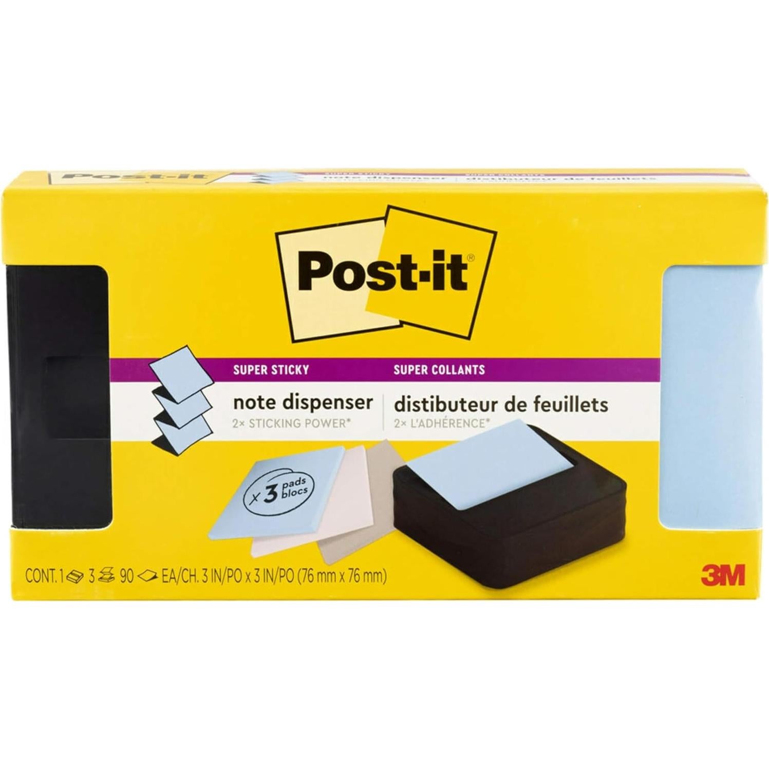 Dispensador de Notas Post-it Negro con 3 Almohadillas 7.62 cm