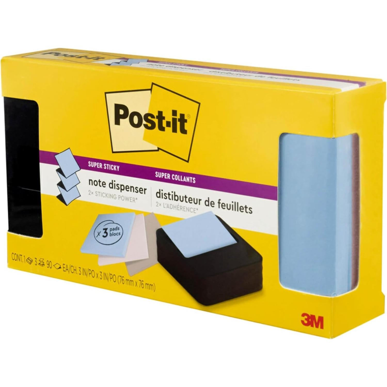 Dispensador de Notas Post-it Negro con 3 Almohadillas 7.62 cm