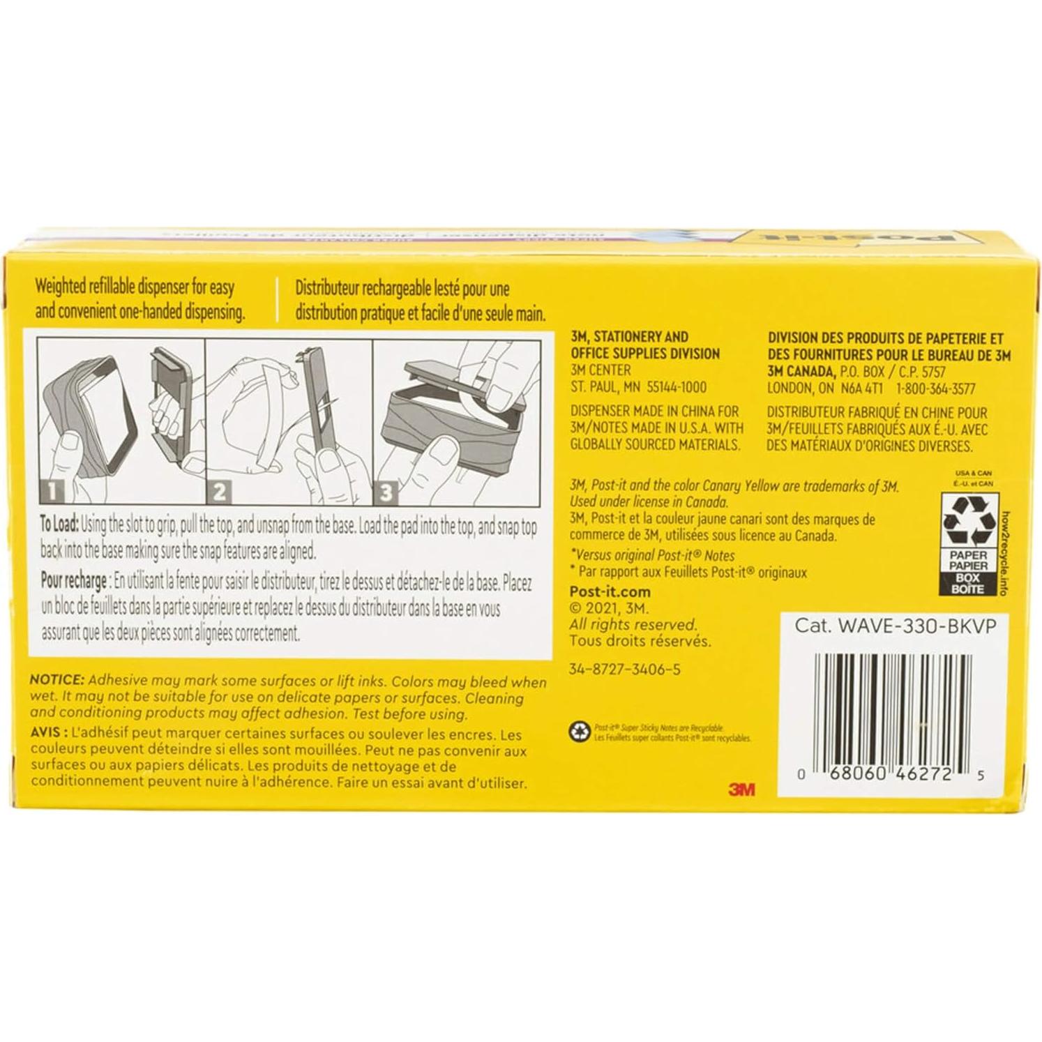 Dispensador de Notas Post-it Negro con 3 Almohadillas 7.62 cm