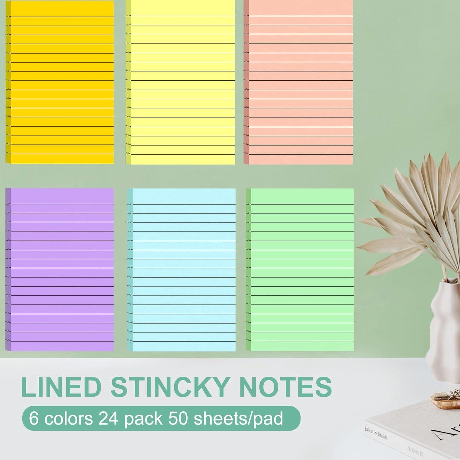 Paquete de 24 Notas Adhesivas Rayadas EMWNG 10.16x15.24 cm