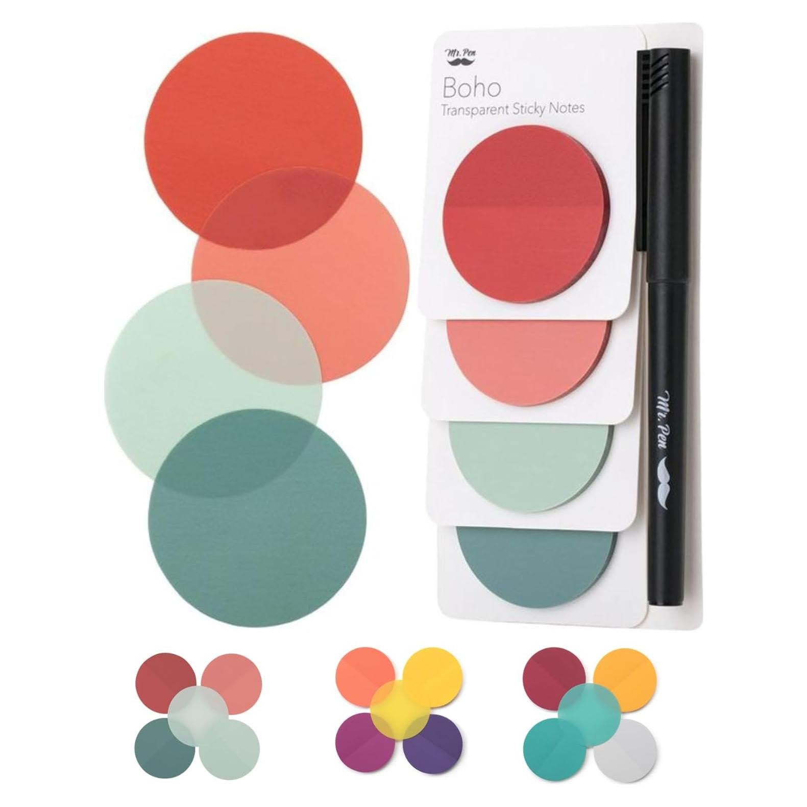 Notas Adhesivas Transparentes Redondas Mr. Pen 200 Pcs 4.57 cm