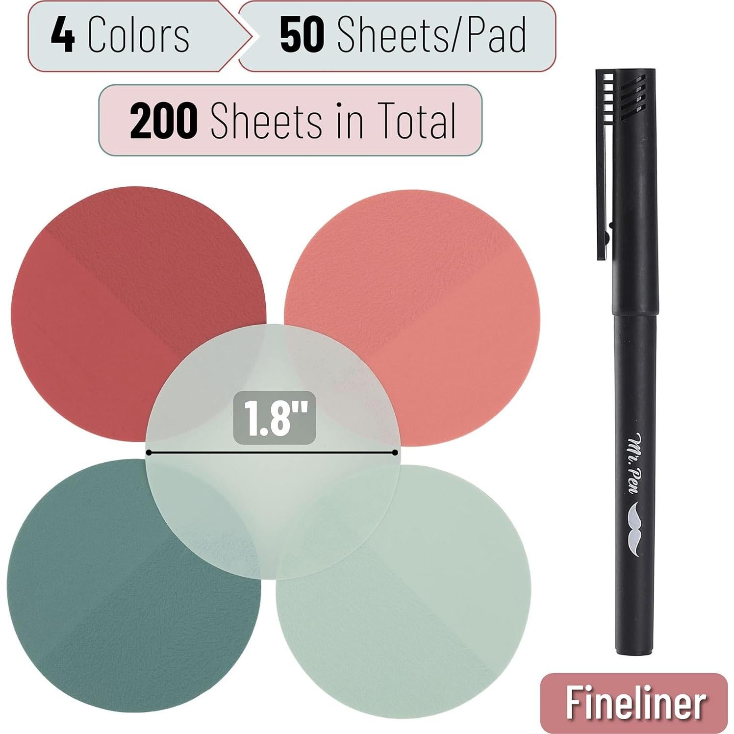 Notas Adhesivas Transparentes Redondas Mr. Pen 200 Pcs 4.57 cm