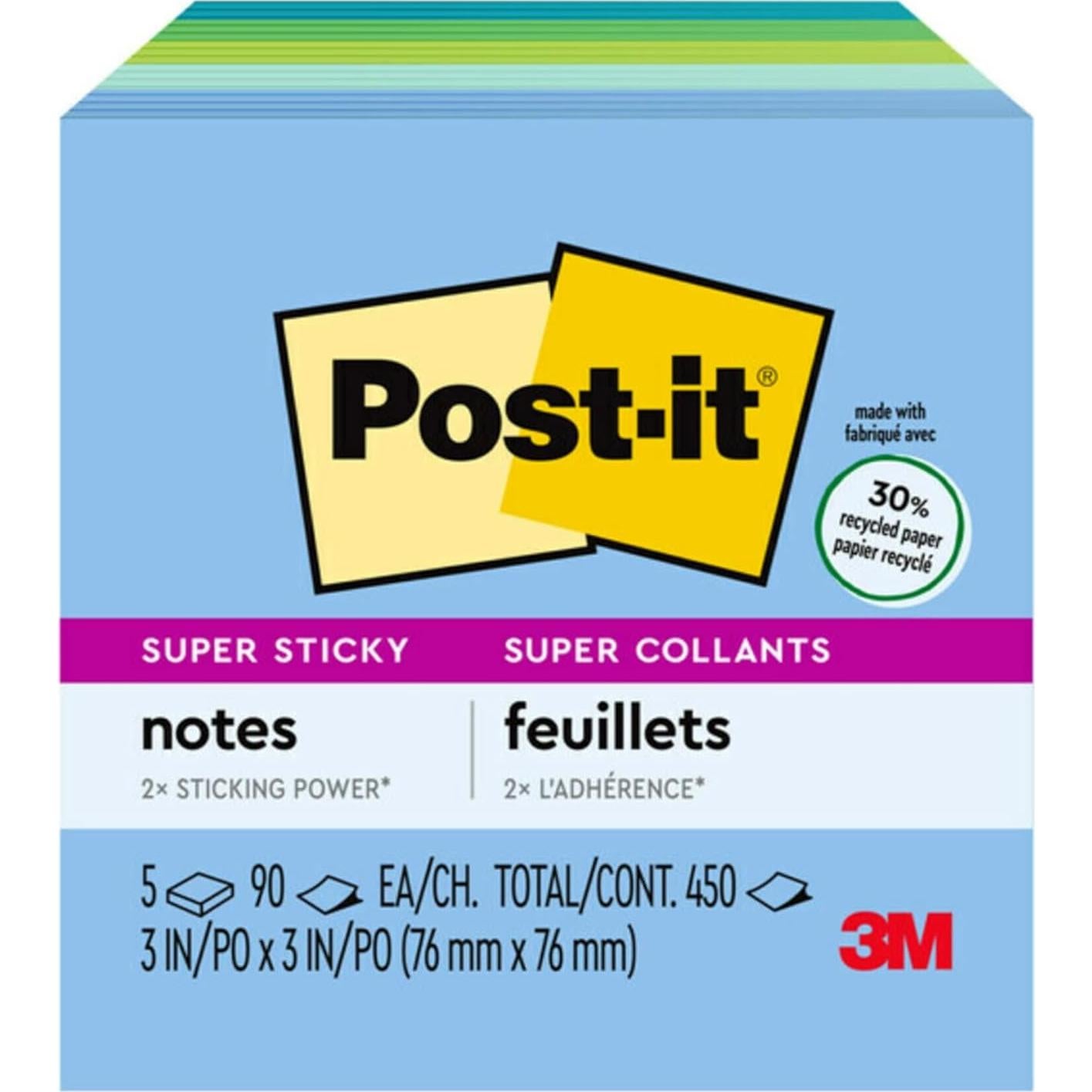 Notas Reutilizables Post-it Recicladas 7.6x7.6 cm Oasis, 5 Bloc