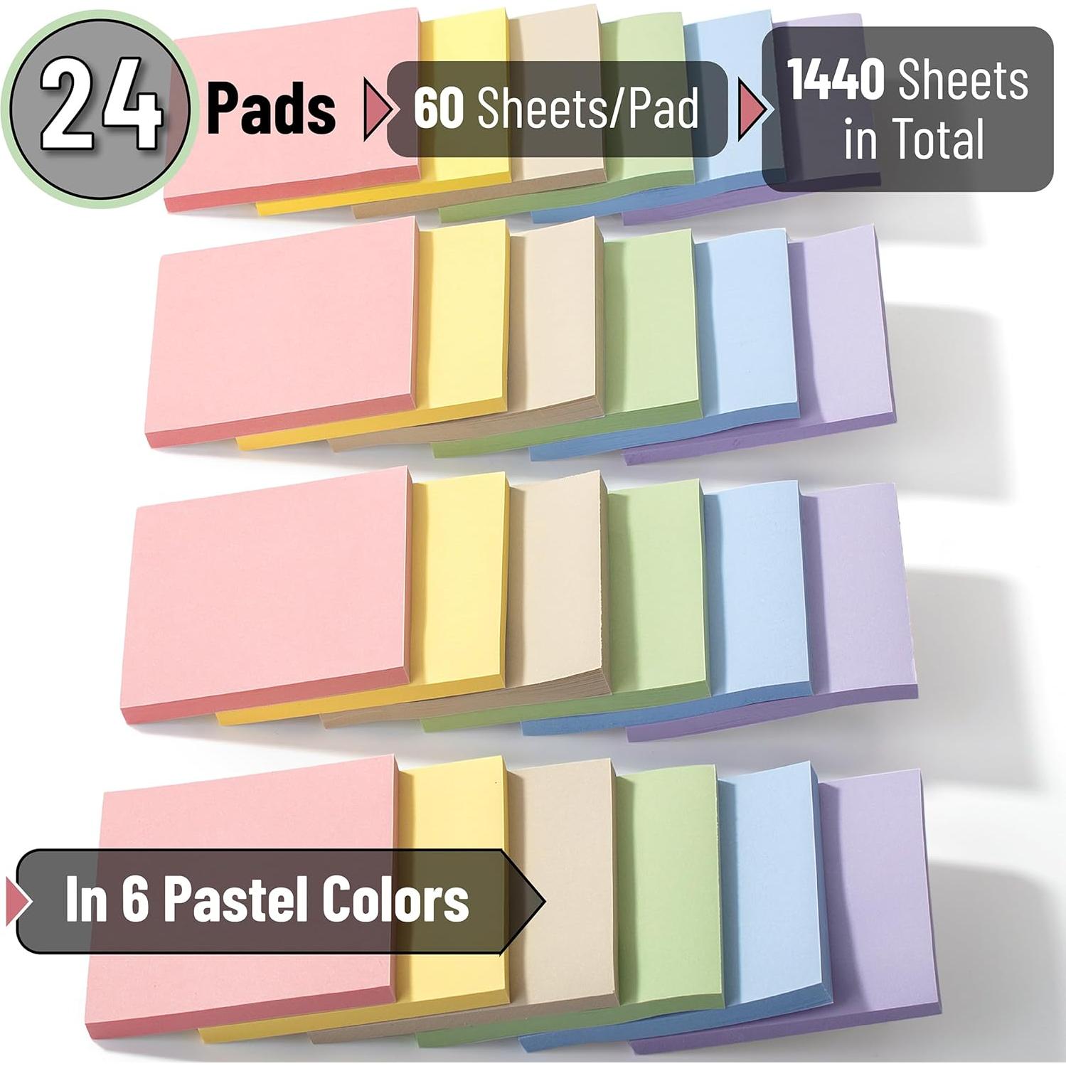 Notas Adhesivas Mr. Pen 24 Blocs Colores Pastel 7.62cm x 7.62cm